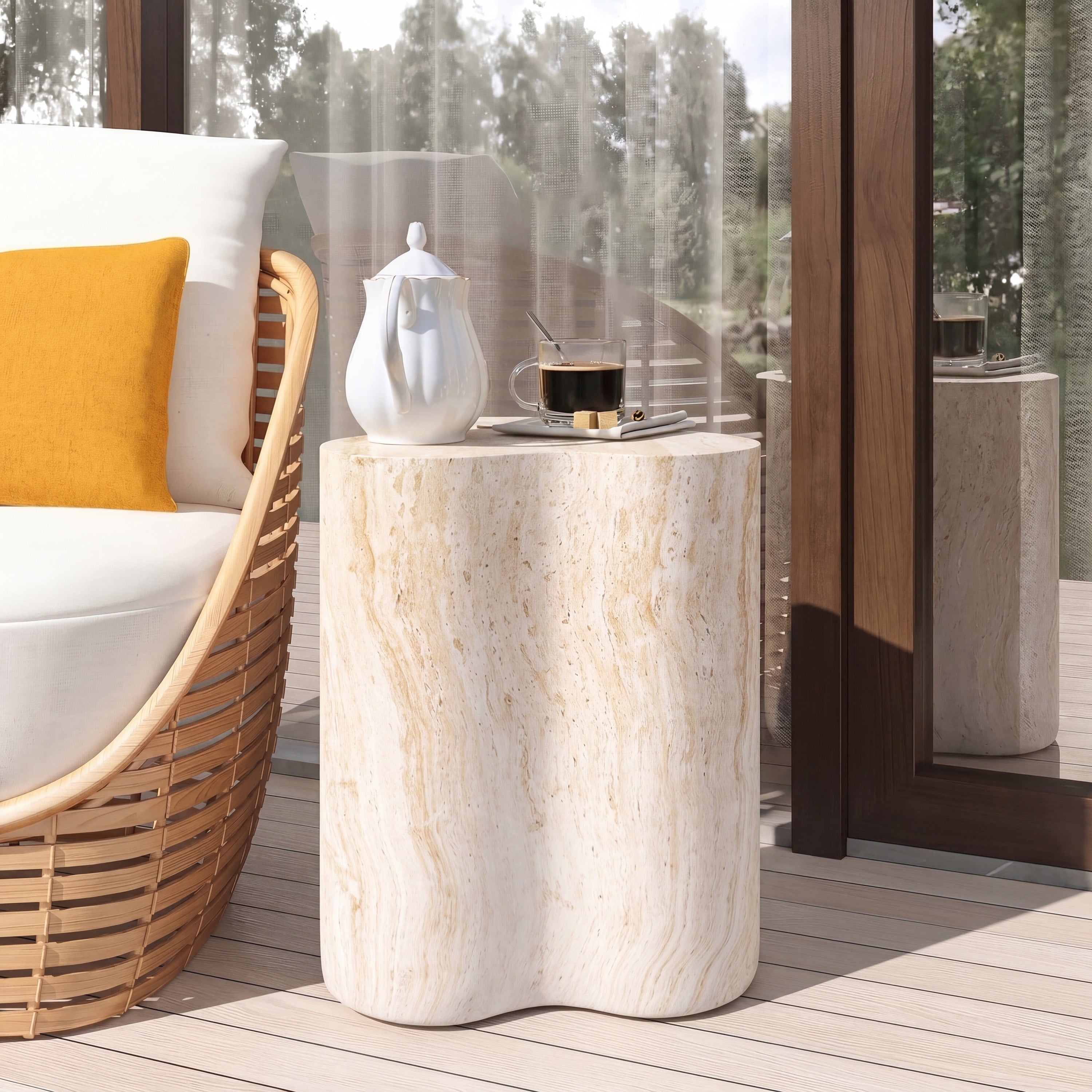 Christopher Knight Home Polly Outdoor Cloud Shaped Side Table Lightweight Concrete Mgo With Organic Travertine Look Design