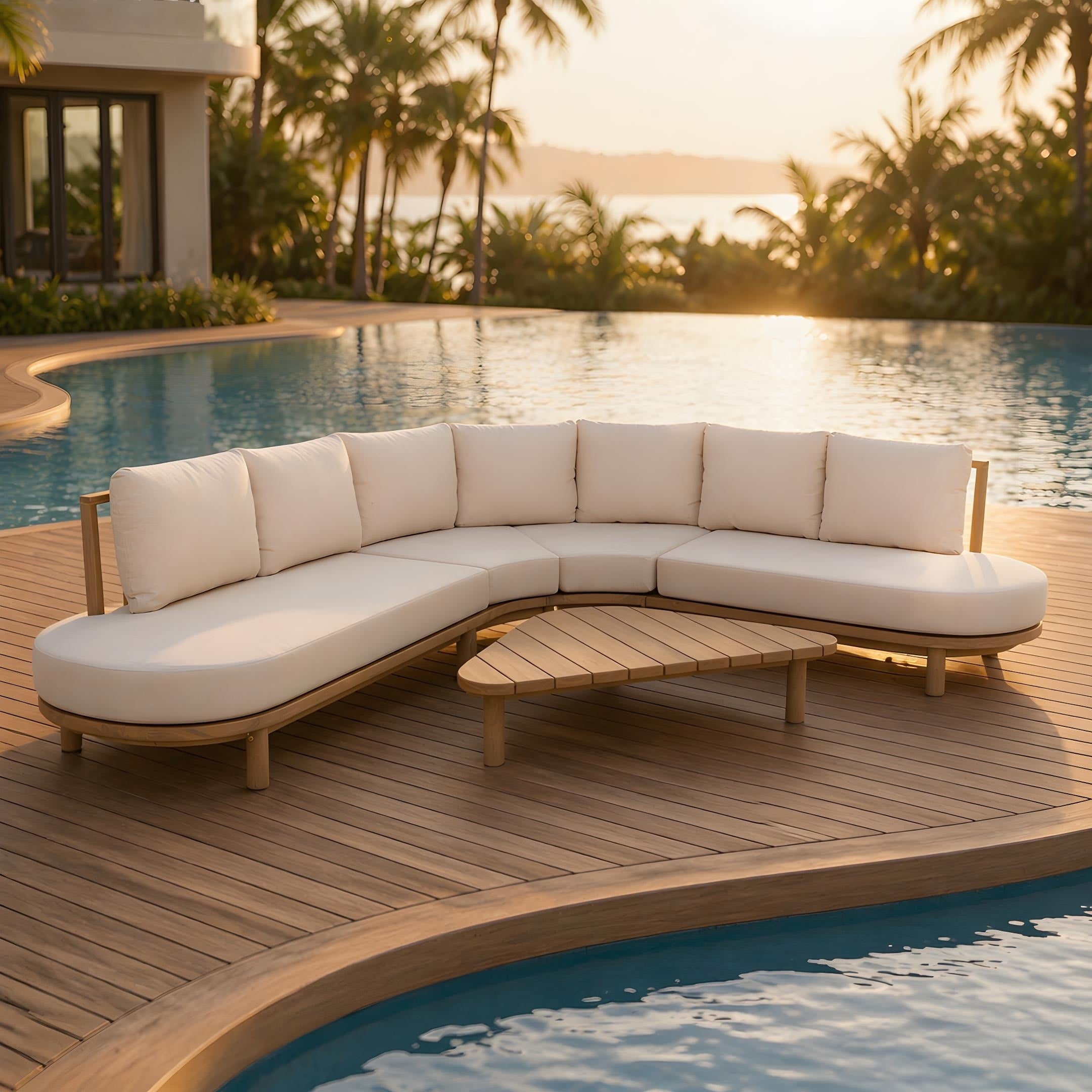 Christopher Knight Home Prana 118 Outdoor Curved Sectional Sofa Set Acacia Wood Frame With Water Resistant Cushions