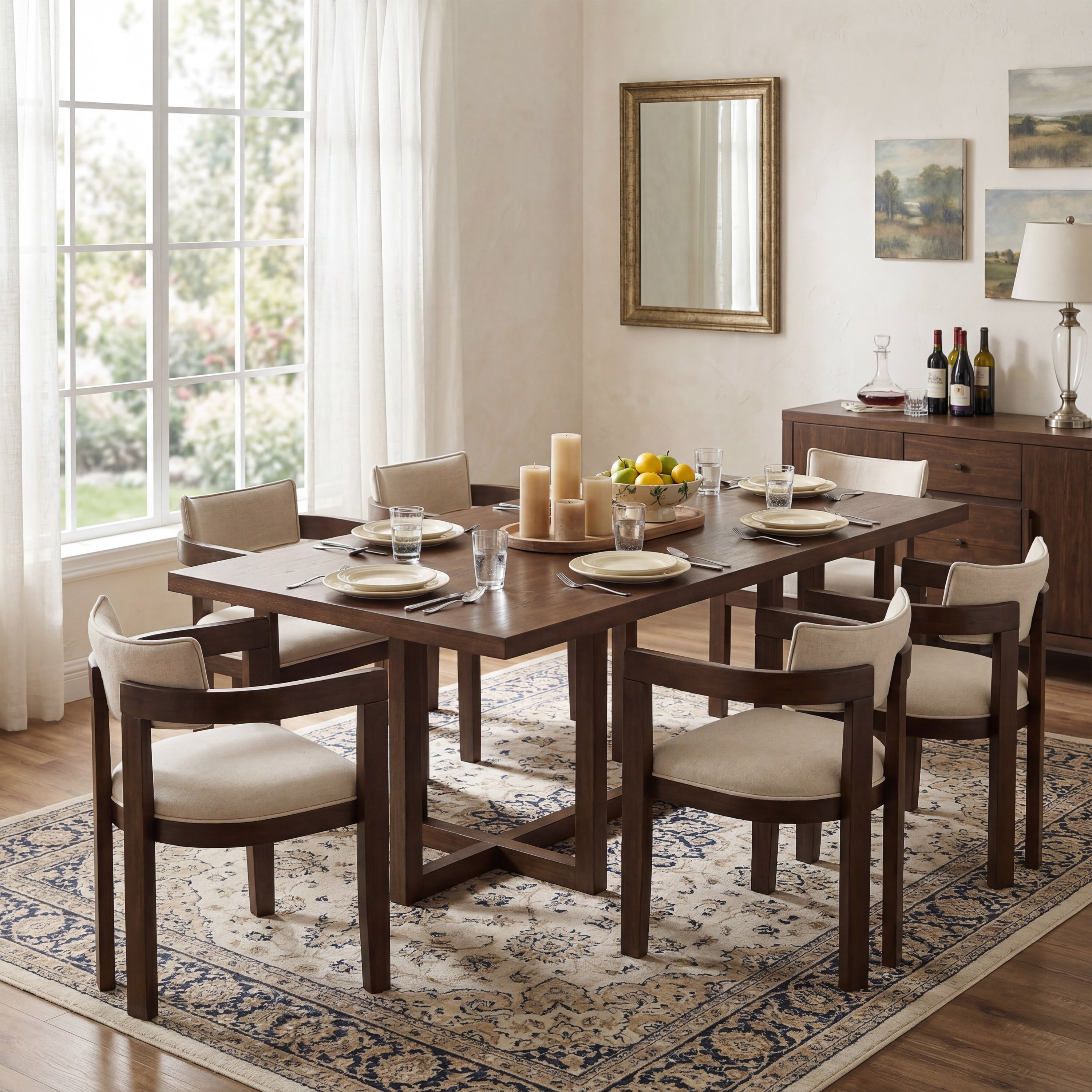 Christopher Knight Home Ridgewood 7 Piece Wood Top Dining Set With Dining Table And Upholstered Dining Chairs