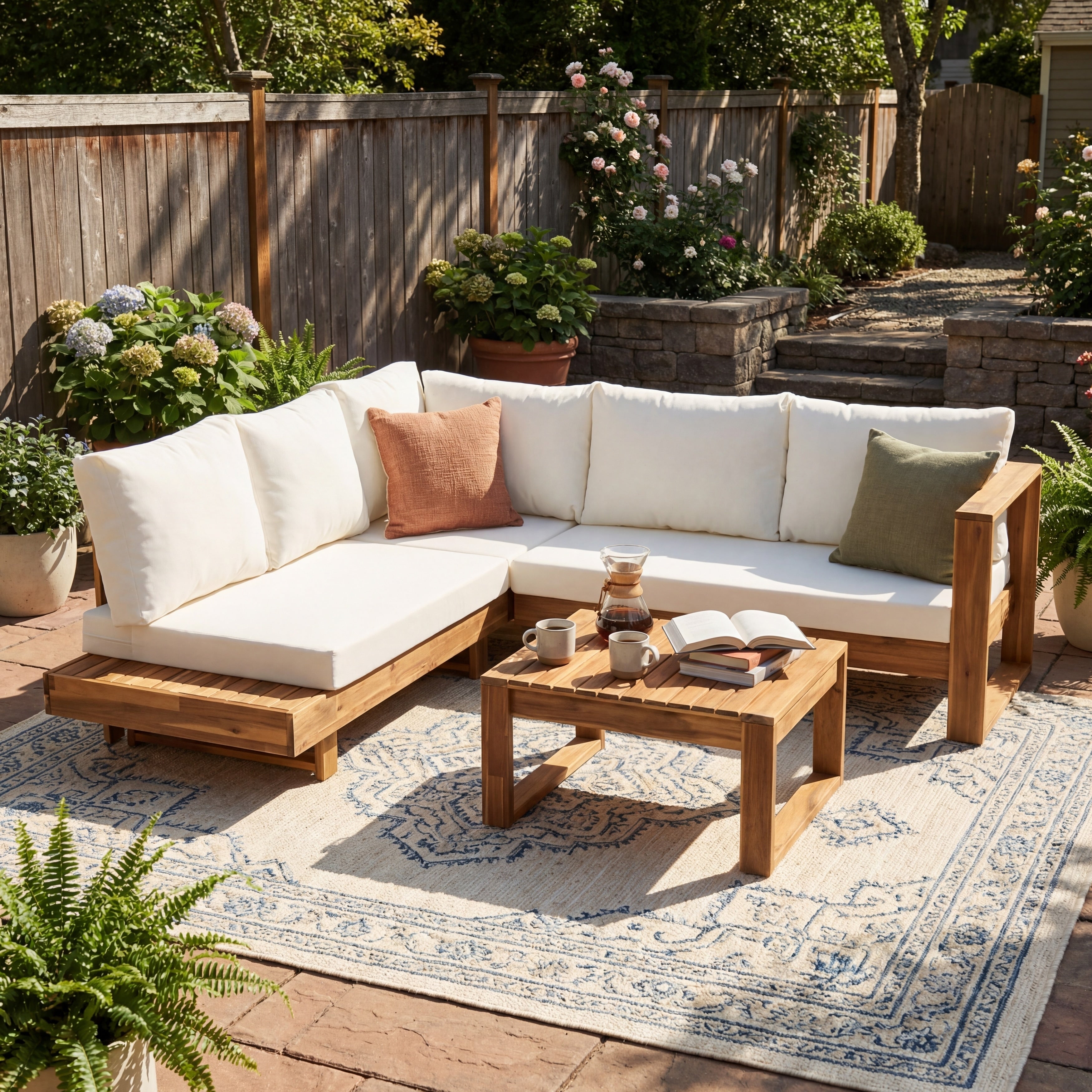 Christopher Knight Home Riley Outdoor 4 Piece Acacia Wood Sectional Patio Sofa Set