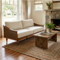 Christopher Knight Home Riverton Mid Century Upholstered Loveseat Sofa With Rattan Armrests