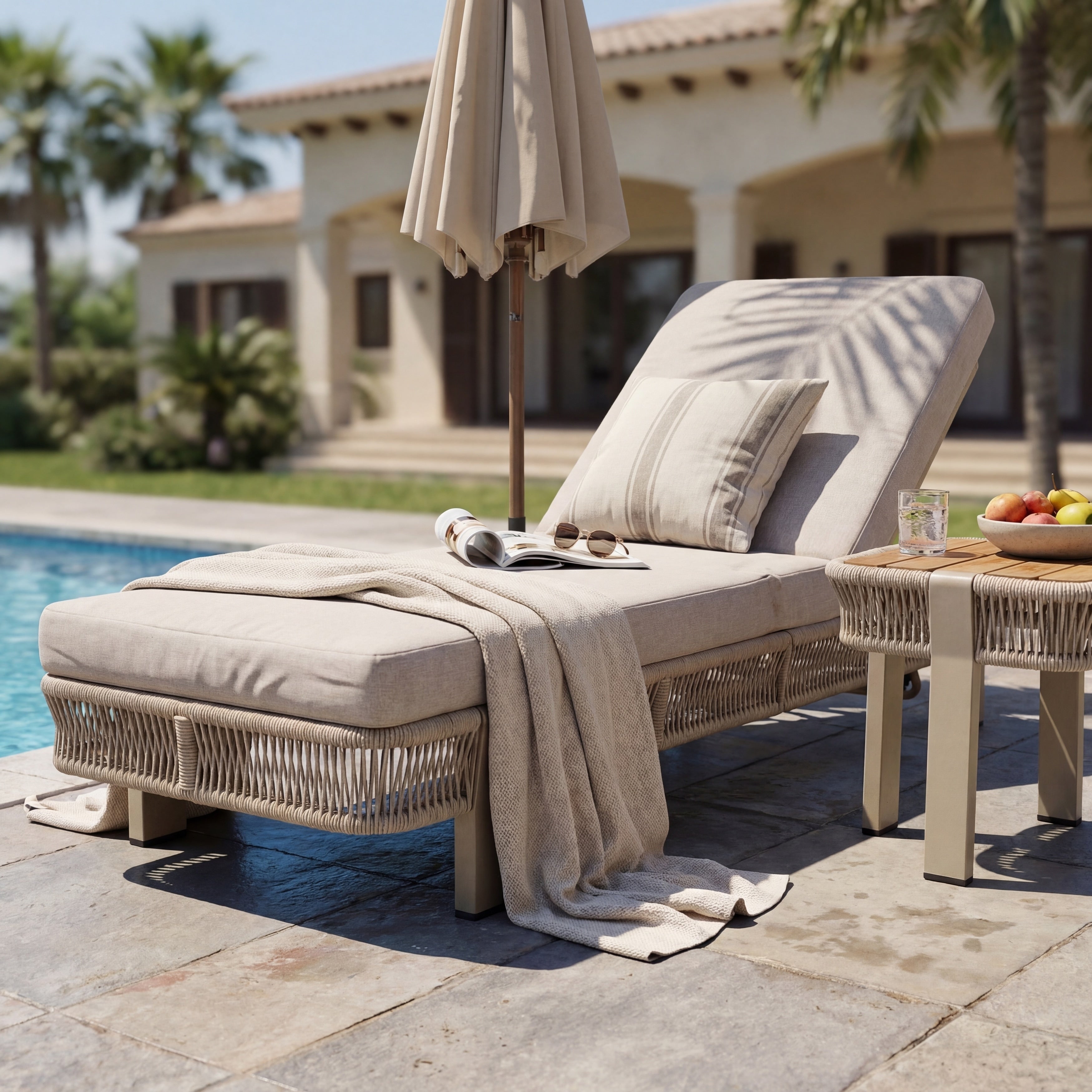 Christopher Knight Home Riviera Outdoor Chaise Lounge Metal And Rope Weave With Adjustable Backrest Cushion