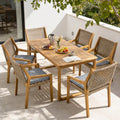 Christopher Knight Home Ronan Outdoor Acacia Wood Dining Set With Wicker Back Chairs Curved Leg Dining Table Teak Finish