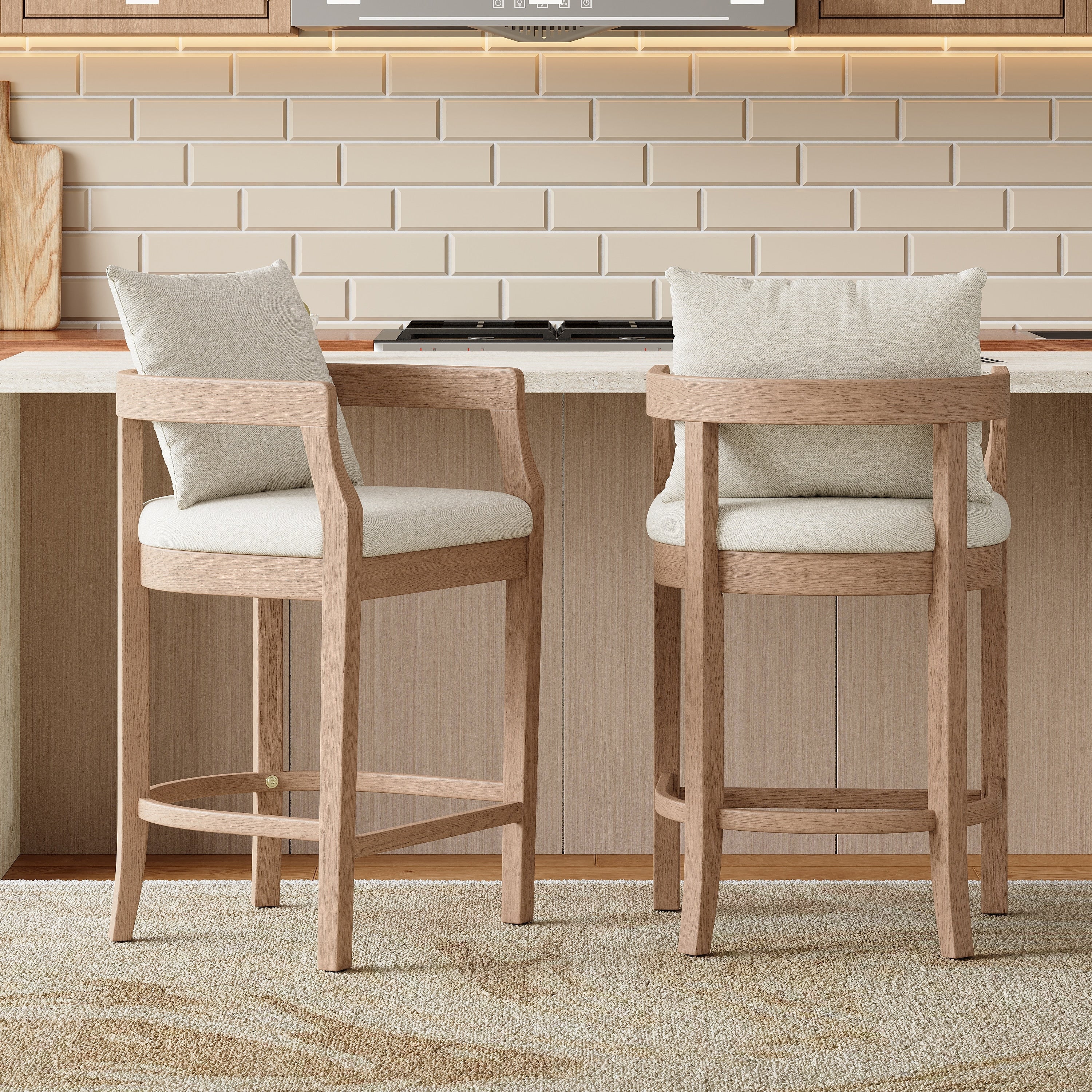Christopher Knight Home Rosdale Modern Upholstered Counter Height Bar Stool With Armrests Padded Seat Backrest Set Of 2