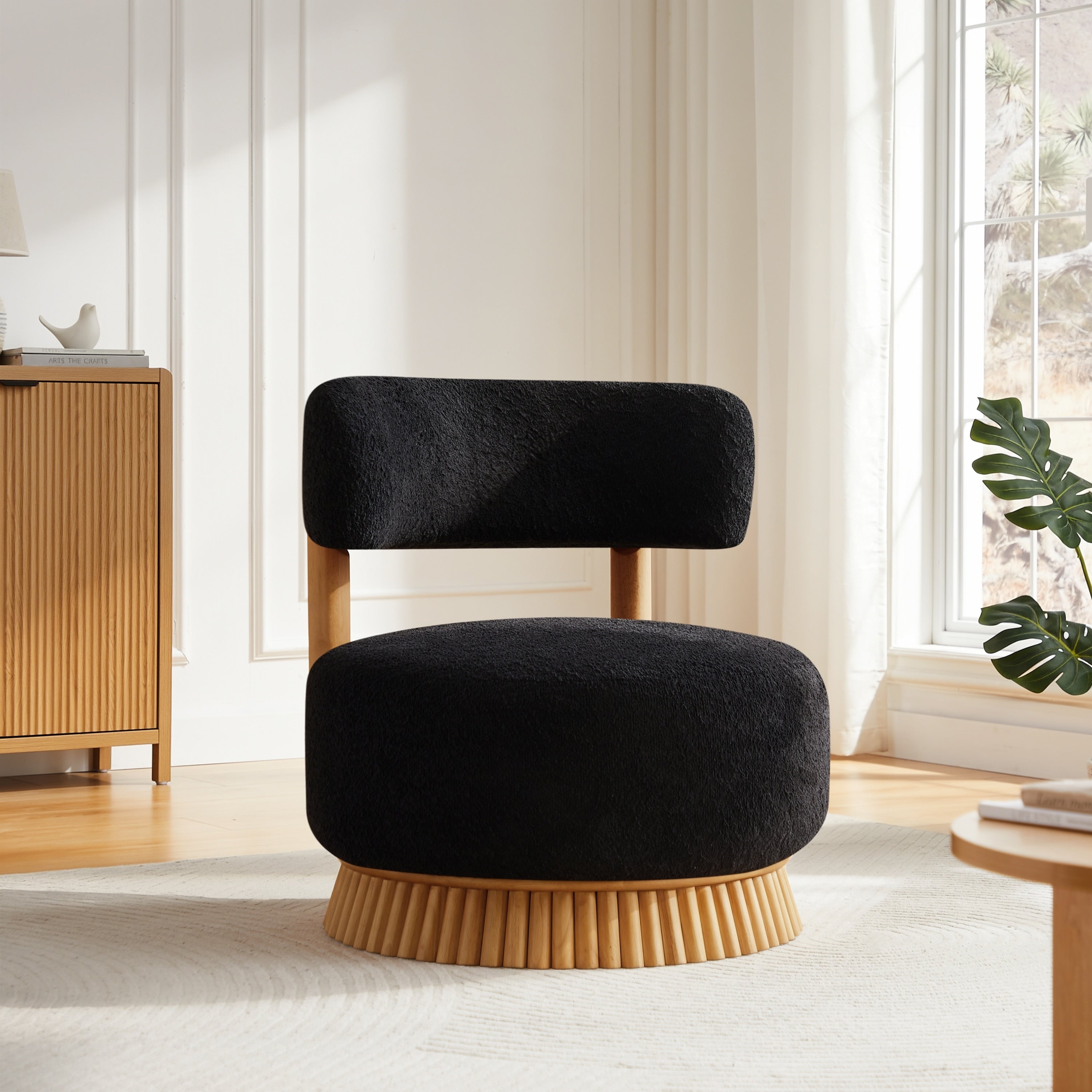 Christopher Knight Home Rovena Modern Farmhouse Upholstered Accent Chair With Thatched Wood Base