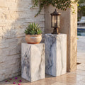 Christopher Knight Home Rowan Indoor Outdoor Set Of 2 Side Table Handcrafted Marble Effect Pedestal Base No Assembly Needed