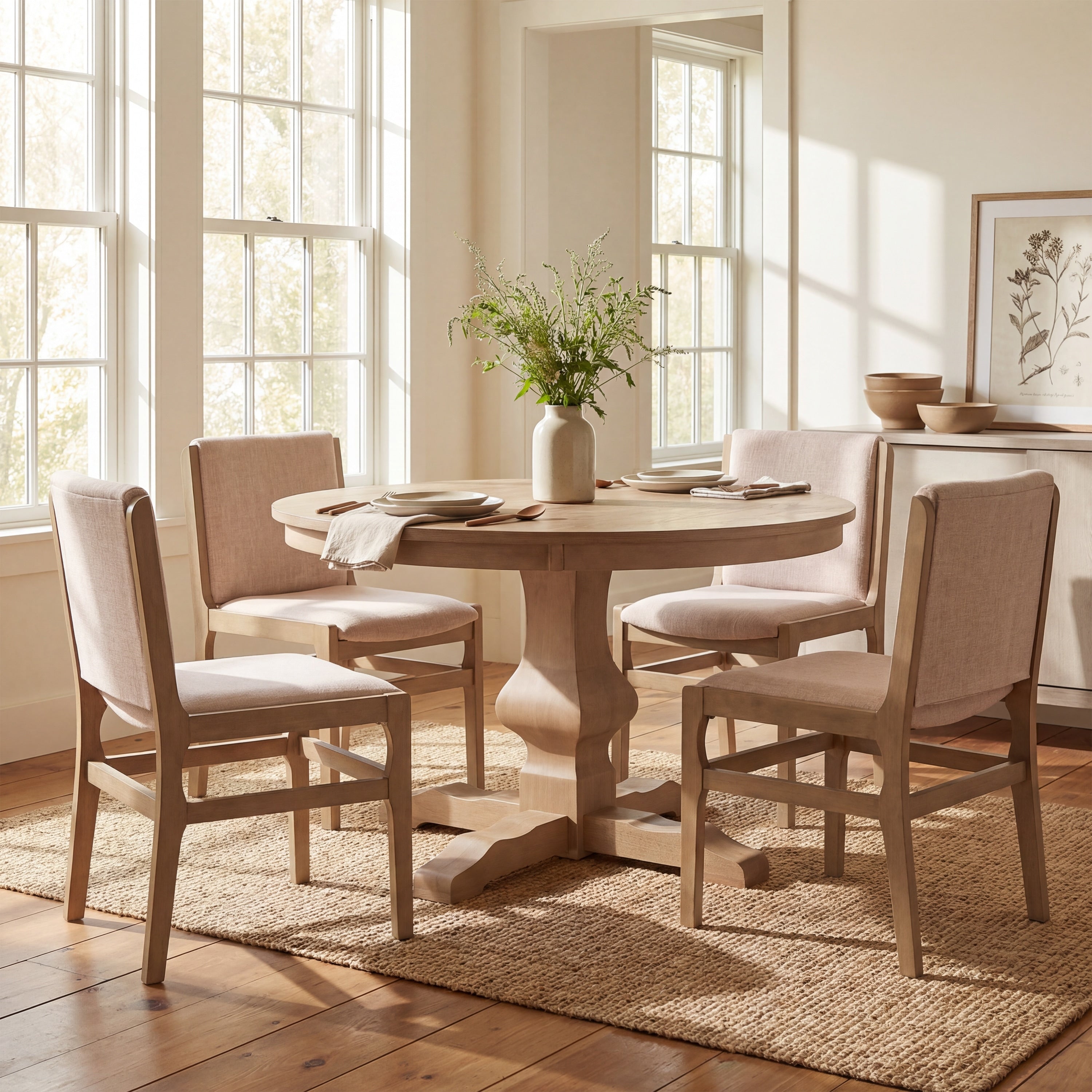 Christopher Knight Home Rustic 5 Piece Round Pedestal Dining Set With Round Wood Table And Upholstered Armless Dining Chairs