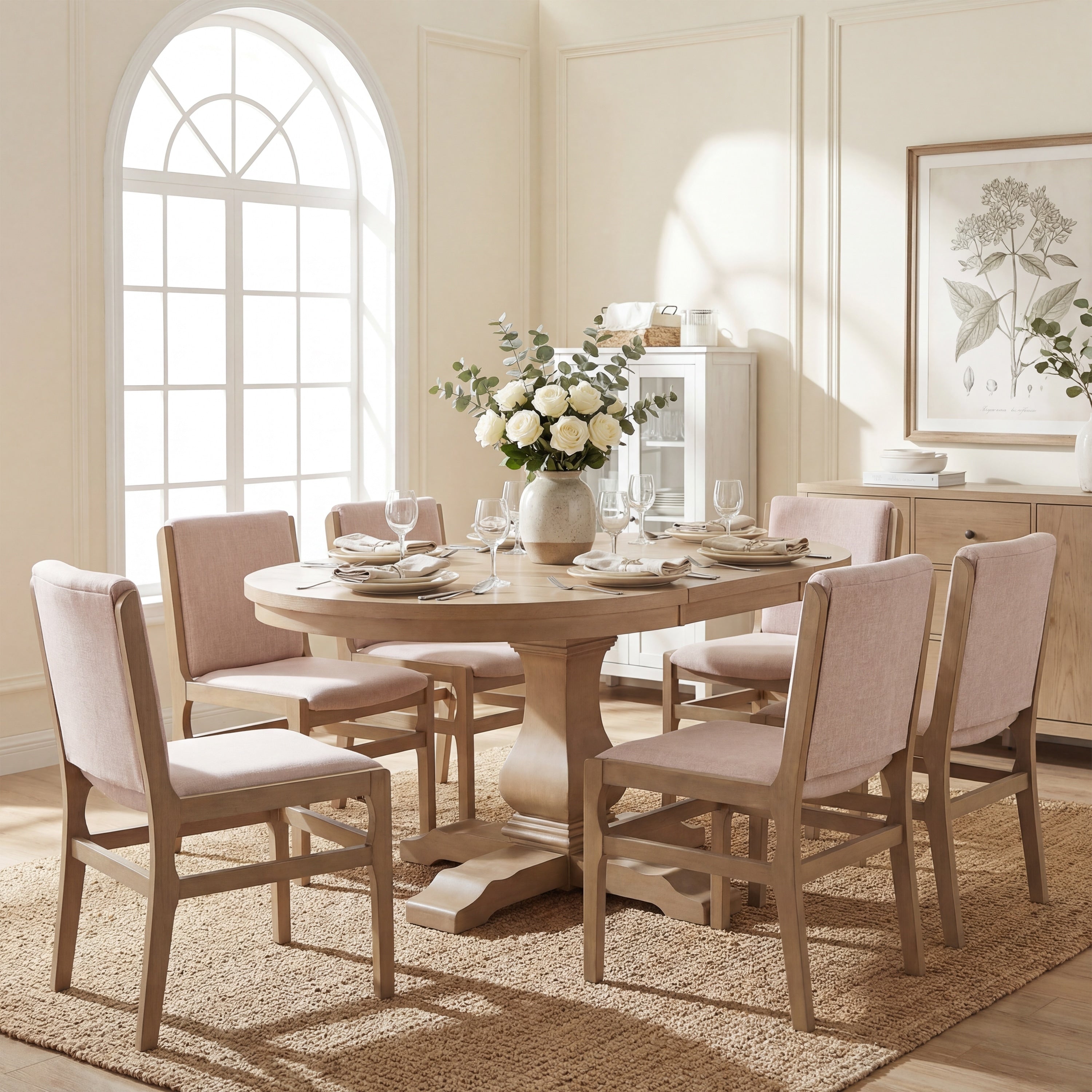 Christopher Knight Home Rustic 7 Piece Pedestal Dining Set With Oval Extendable Table And Upholstered Armless Dining Chairs
