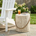 Christopher Knight Home 14.57 Rustic Wood Look Mgo Side Table With Decorative Braided Cord Wood Finish