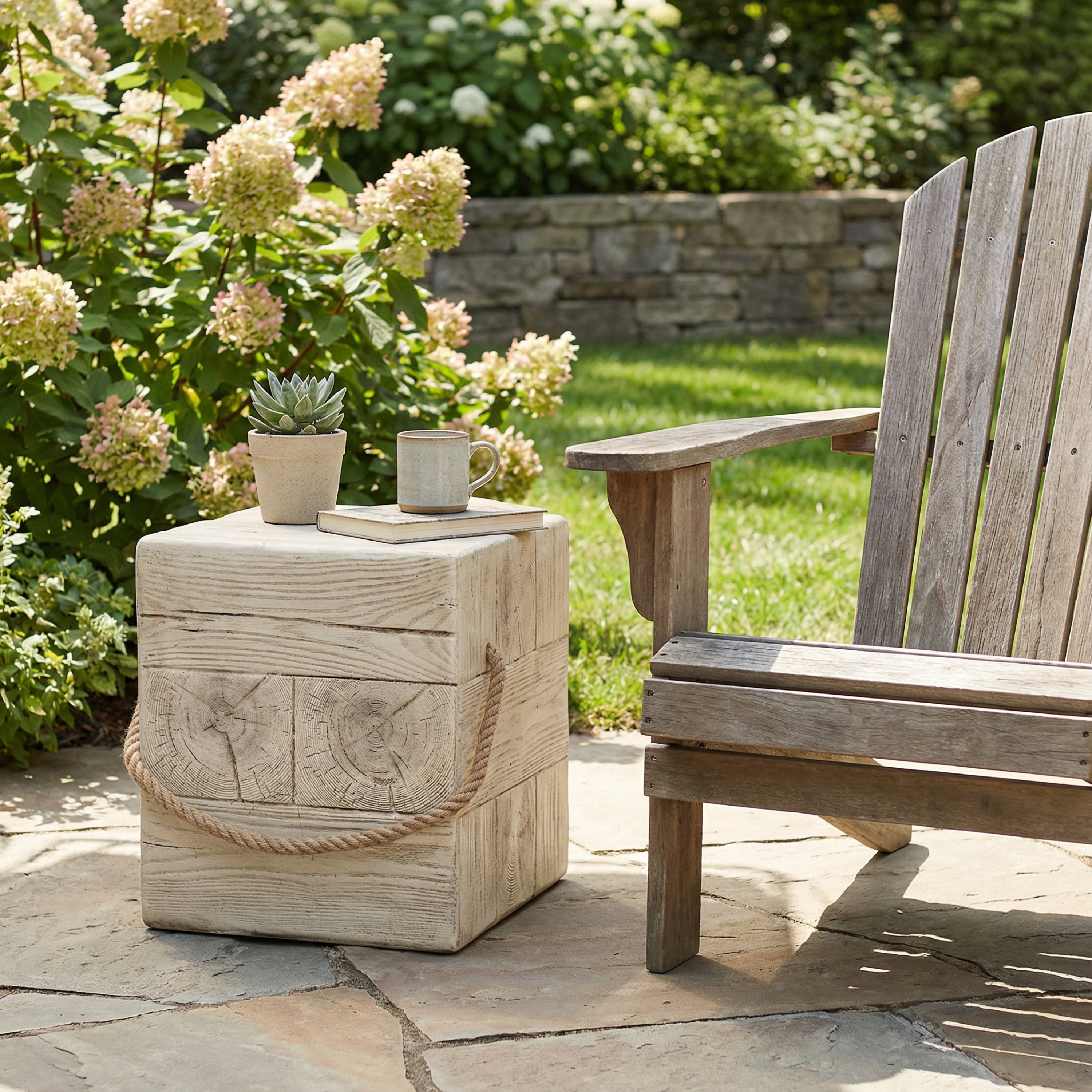 Christopher Knight Home 14.76 Rustic Wood Look Square Mgo Side Table With Decorative Braided Cord Wood Finish
