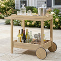 Christopher Knight Home Saratoga Outdoor Acacia Wood Rolling Bar Cart With Serving Tray Storage Shelf Ergonomic Grip Handle