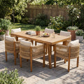 Christopher Knight Home Seabrook 7 Piece Outdoor Dining Set In Brown Acacia Wood With Rope Chairs And Beige Cushions