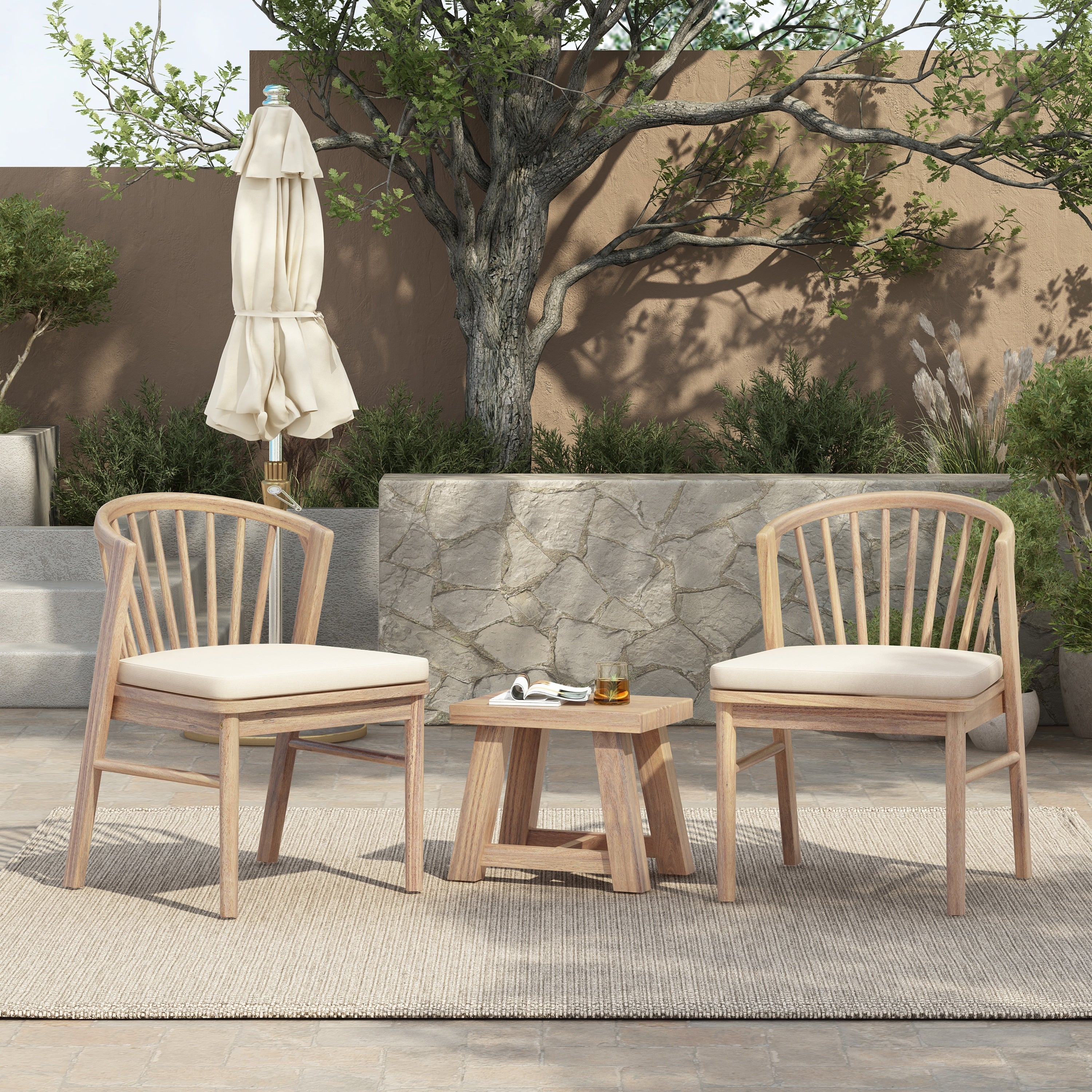 Christopher Knight Home Sebastian Acacia Wood Outdoor Dining Chairs Windsor Back Patio Seating Set