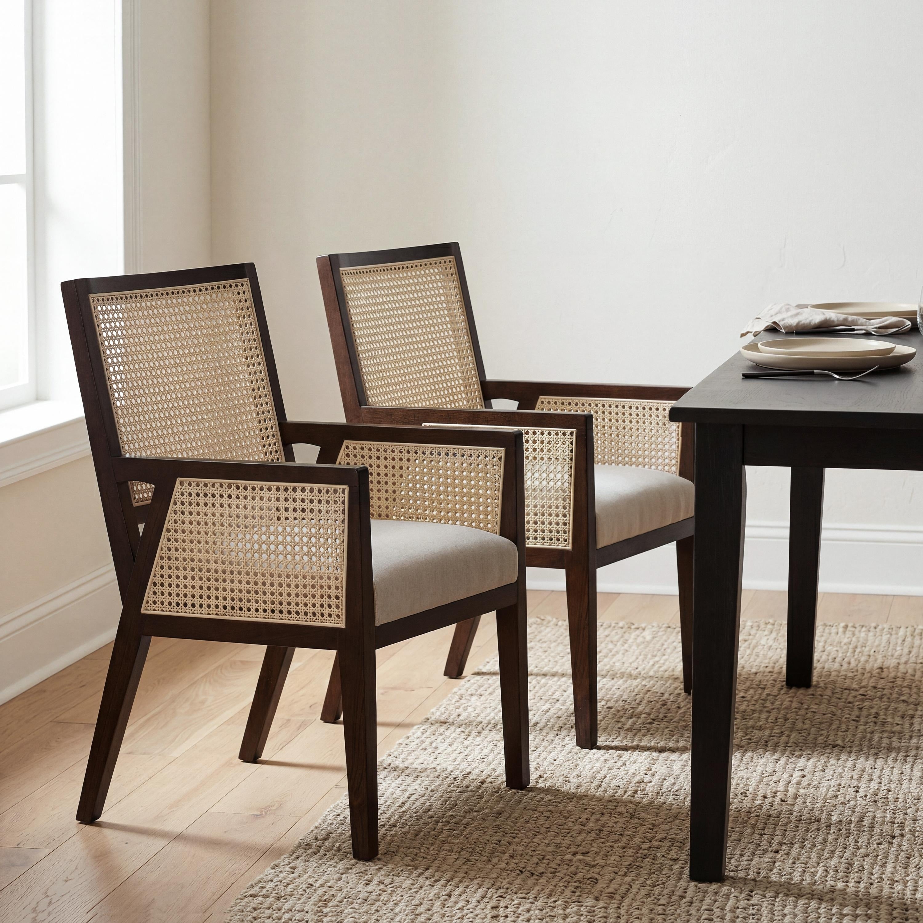 Christopher Knight Home Set Of 2 Coastal Rattan Upholstered Dining Chair With Solid Rubber Wood Frame