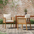 Christopher Knight Home Set Of 2 Mid Century Modern Acacia Wood Dining Chairs With Handwoven Wicker Back And Washable Cushions