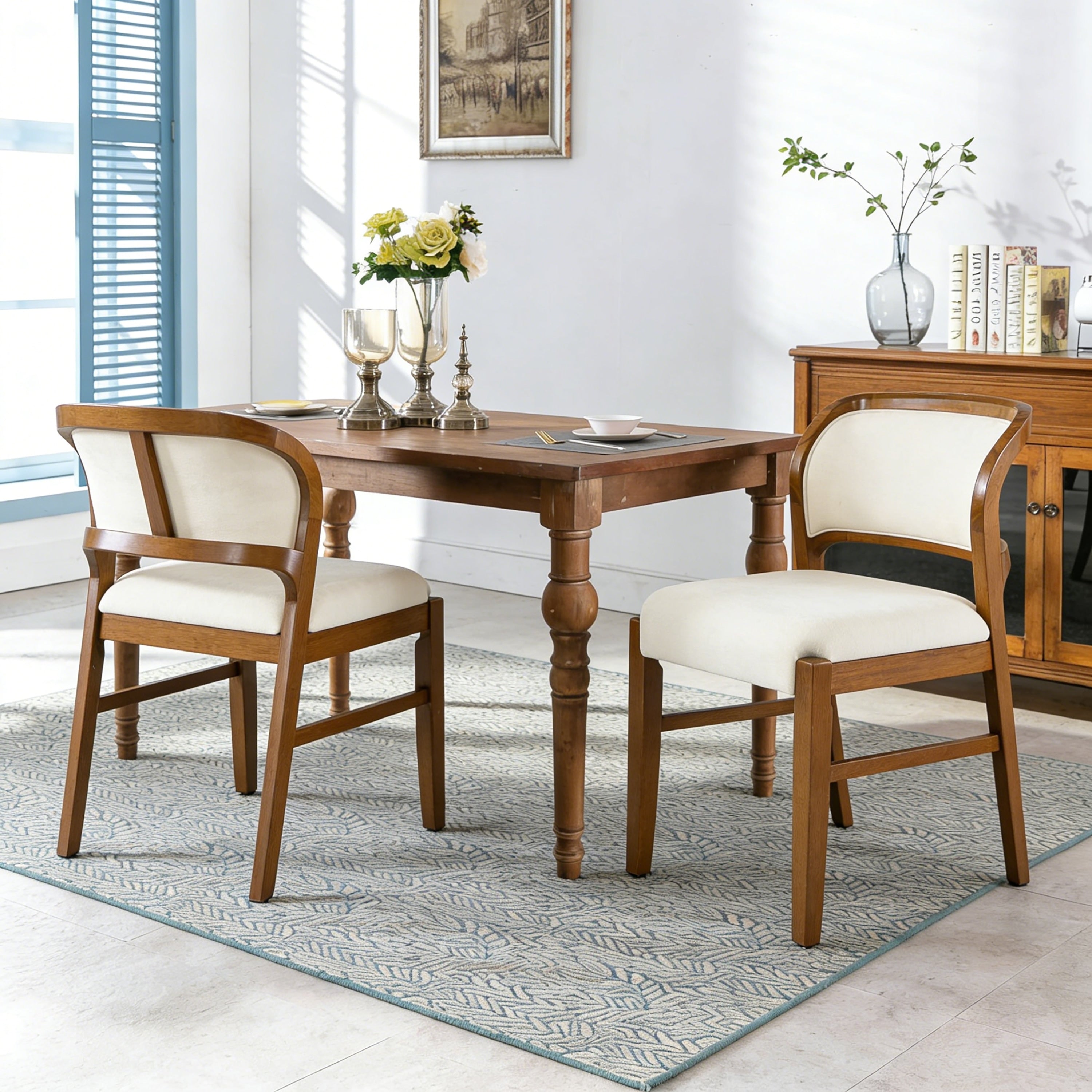Christopher Knight Home Set Of 2 Mid Century Modern Upholstered Dining Chair With Solid Rubber Wood Frame And Padded Seat Back