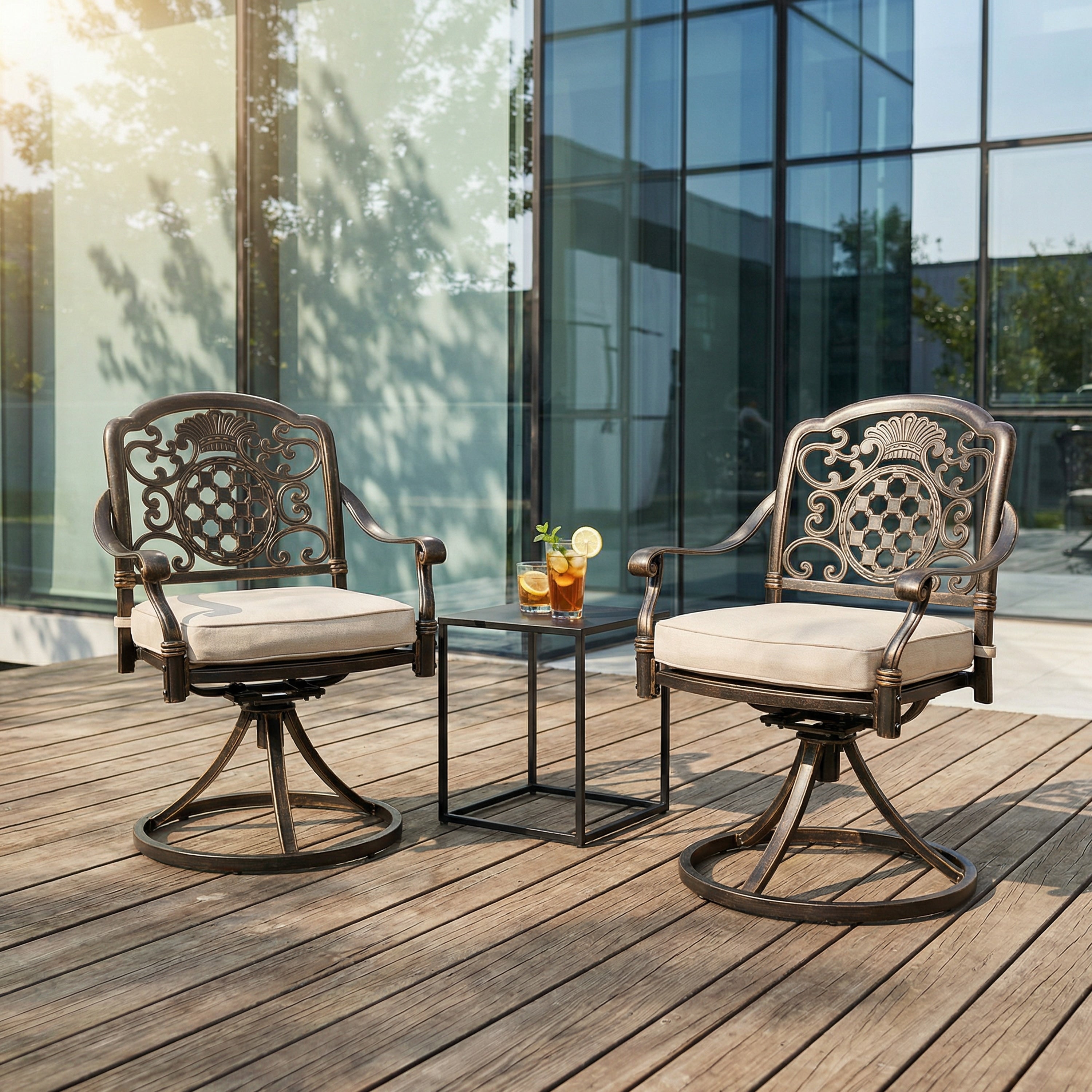 Christopher Knight Home Set Of 2 Modern Outdoor Metal Swivel Chair