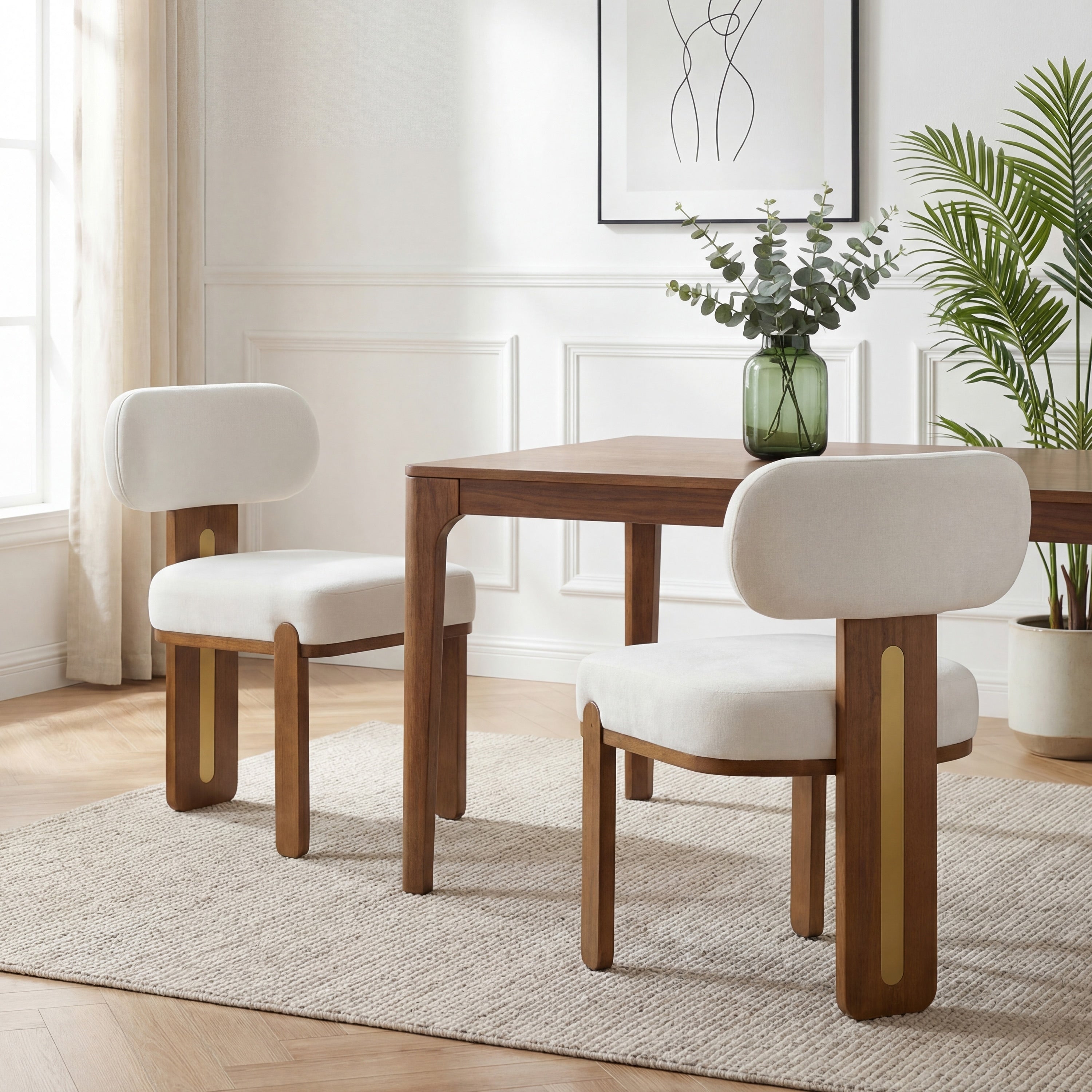 Christopher Knight Home Set Of 2 Modern Upholstered Dining Chair With Solid Rubber Wood Legs And Sculptural Round