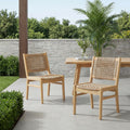 Christopher Knight Home Set Of 2 Outdoor Acacia Wood Dining Chairs With Wicker Seat And Back