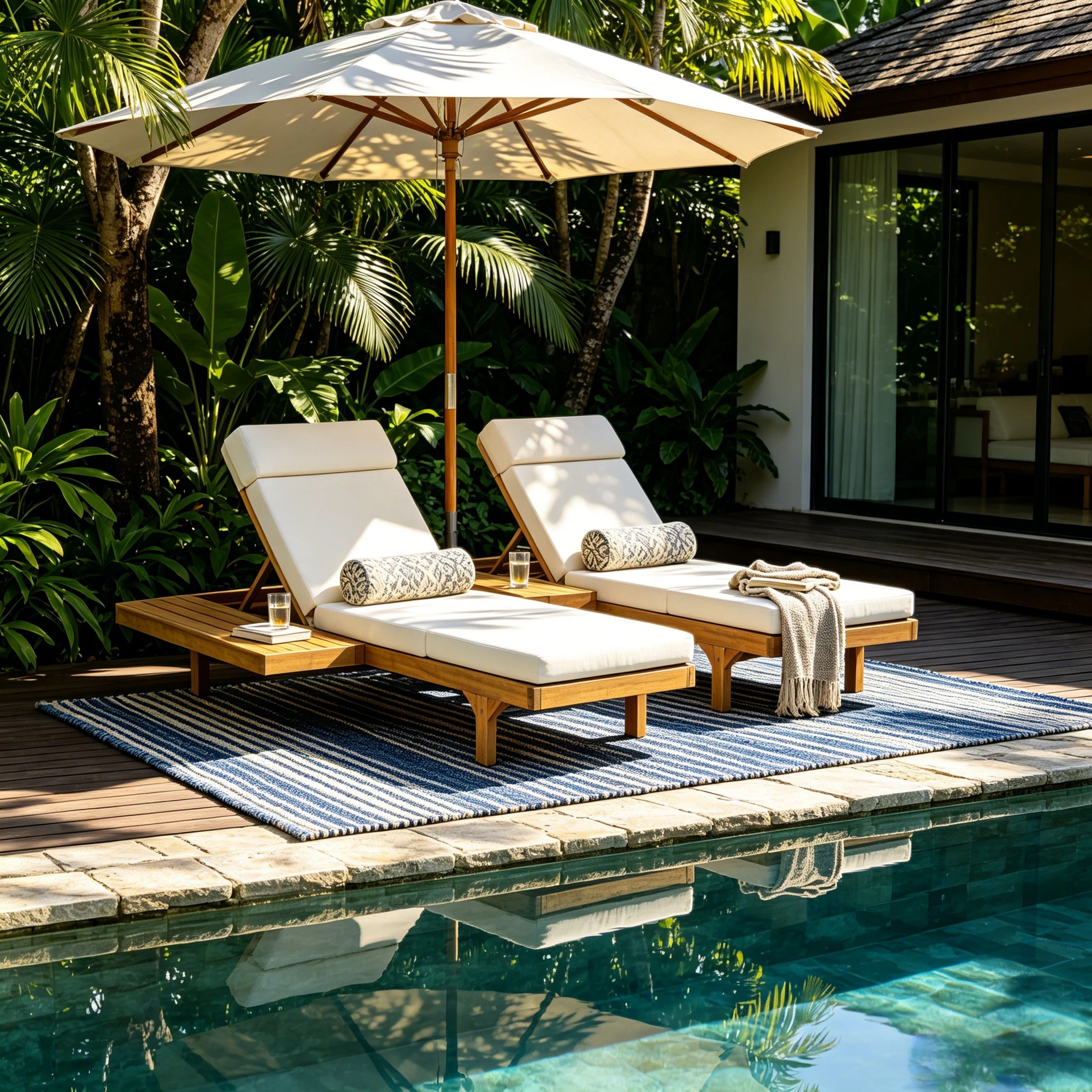 Christopher Knight Home Set Of 2 Outdoor Chaise Lounges Solid Wood With Adjustable Reclining Backrests And 4 Fold Cushions