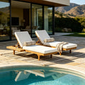 Christopher Knight Home Set Of 2 Outdoor Chaise Lounges Solid Wood With Adjustable Reclining Backrests And Cushions