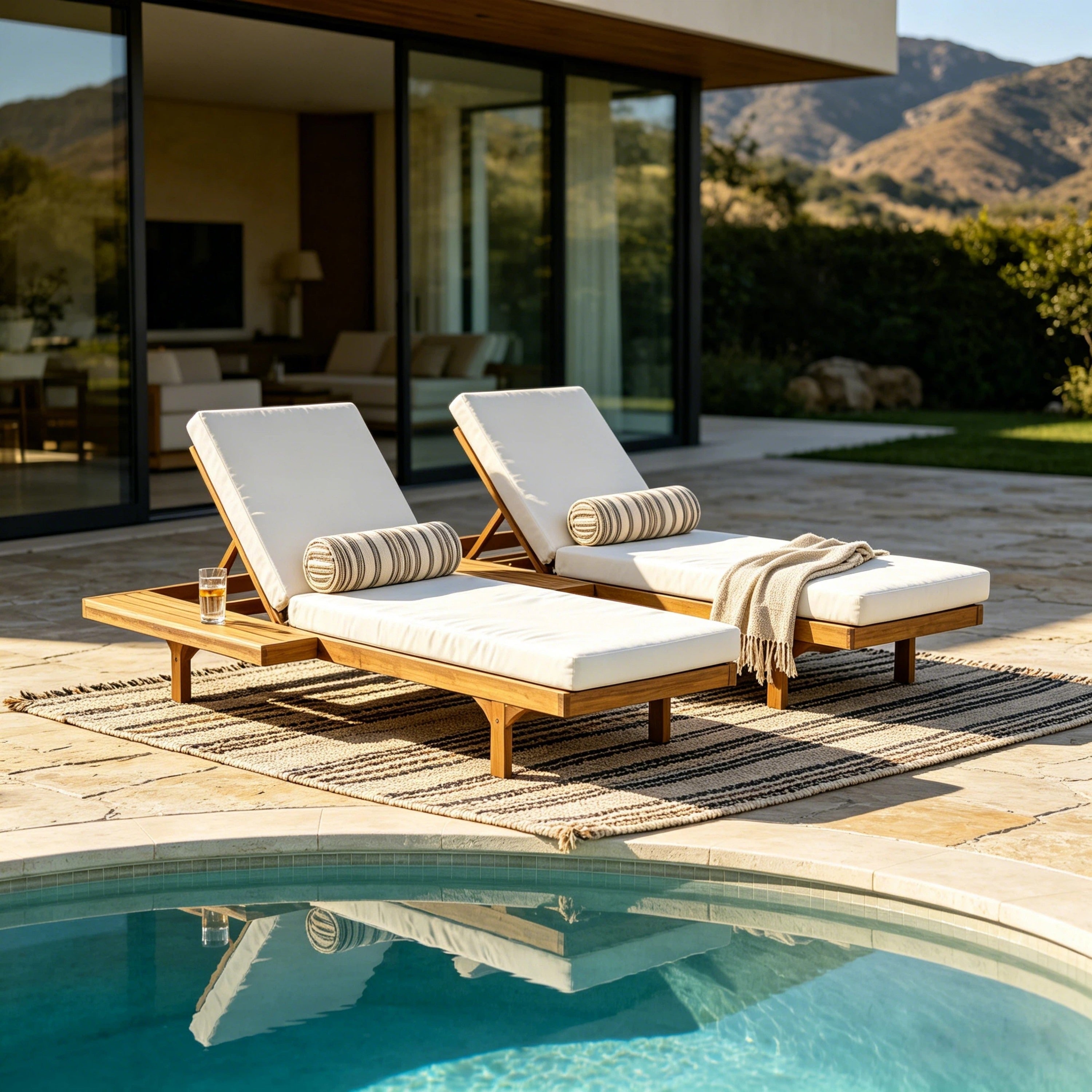 Christopher Knight Home Set Of 2 Outdoor Chaise Lounges Solid Wood With Adjustable Reclining Backrests And Cushions