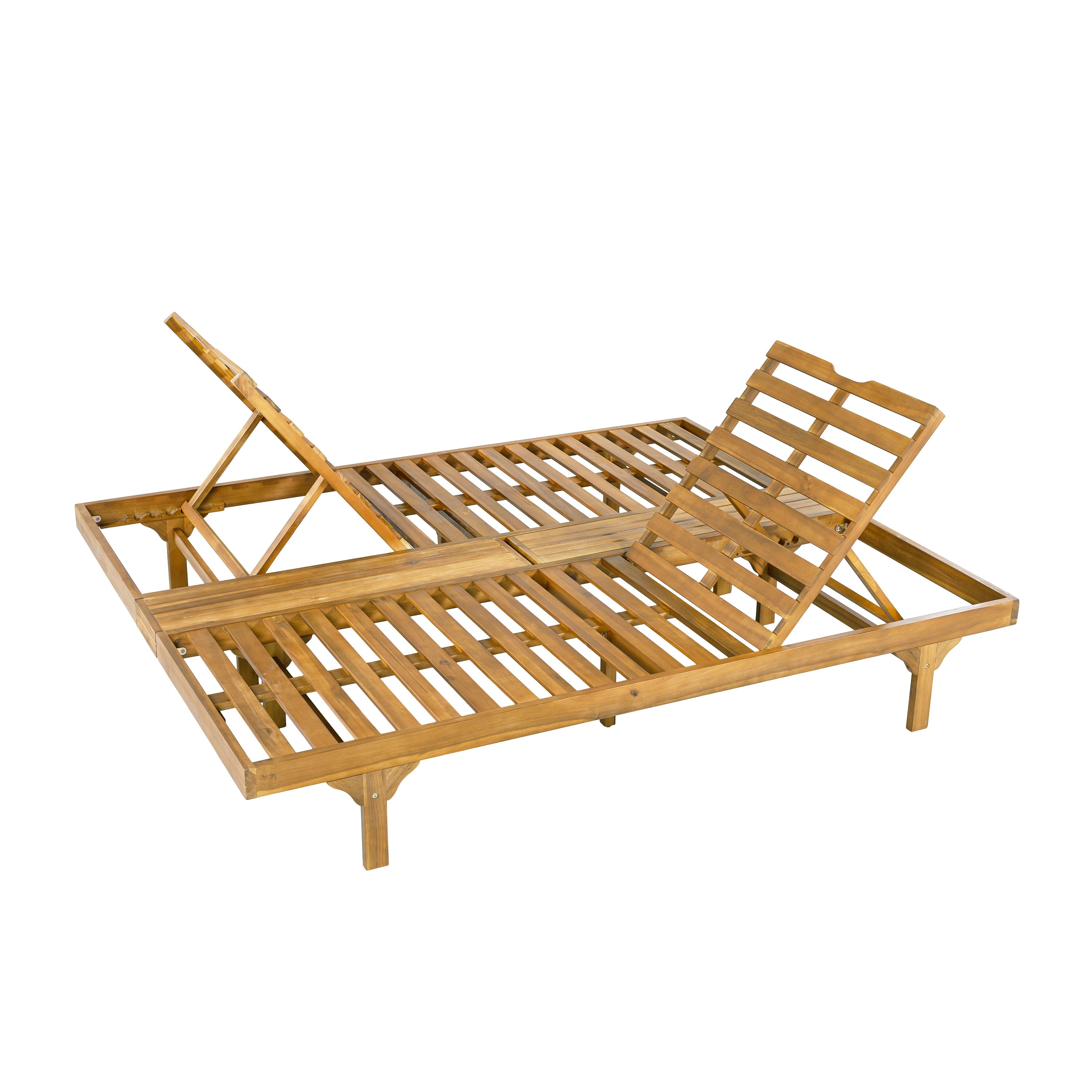 Christopher Knight Home Set Of 2 Outdoor Chaise Lounges Solid Wood With Adjustable Reclining Backrests And Foldable Side Trays
