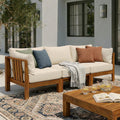Christopher Knight Home Sicily Modern 88.4 Outdoor Solid Acacia Wood 3 Seater Modular Sectional Sofa With Supportive Cushions