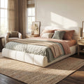 Christopher Knight Home Sio Modern Boucle Upholstered Platform Bed Frame With Wooden Slats Support No Box Spring Needed