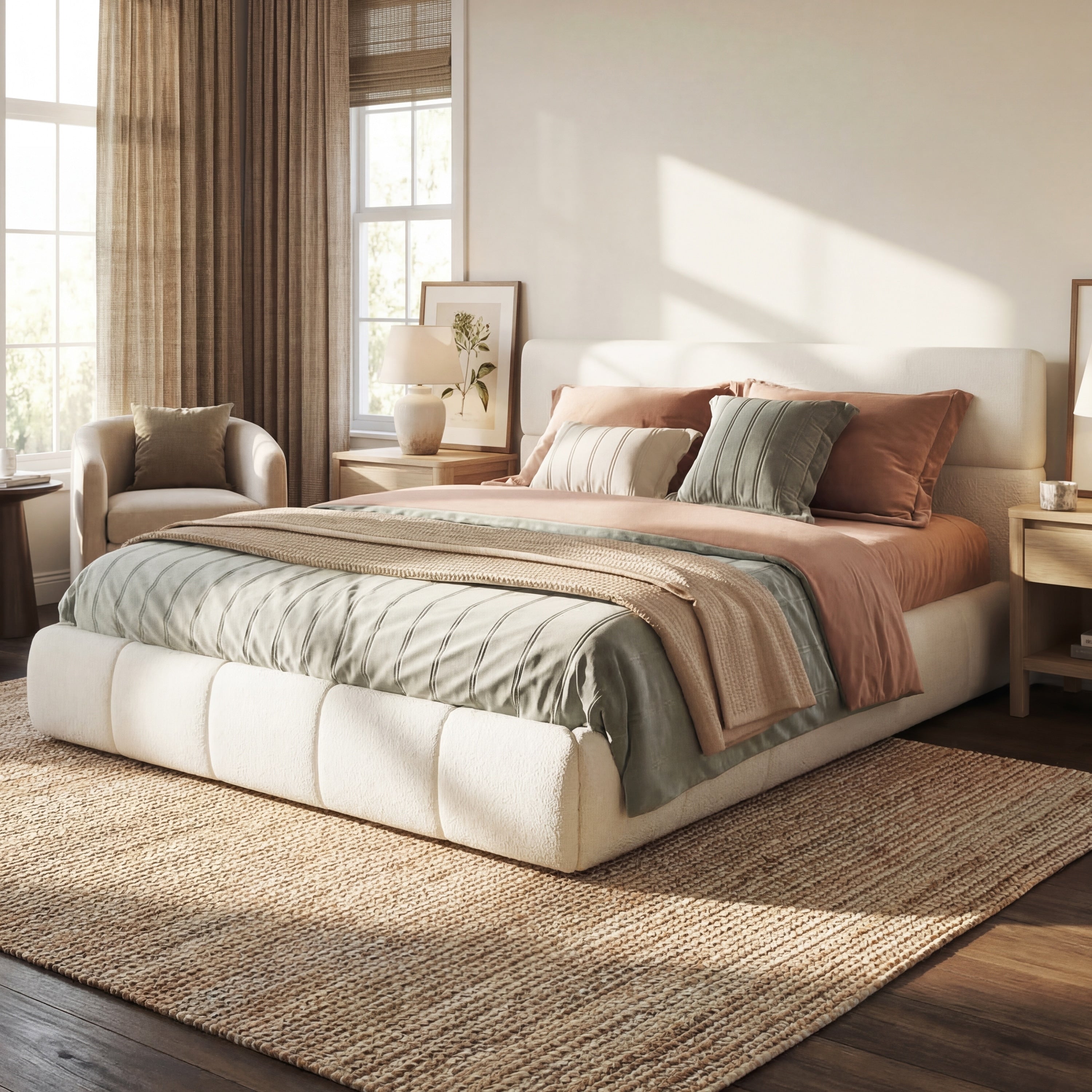 Christopher Knight Home Sio Modern Boucle Upholstered Platform Bed Frame With Wooden Slats Support No Box Spring Needed