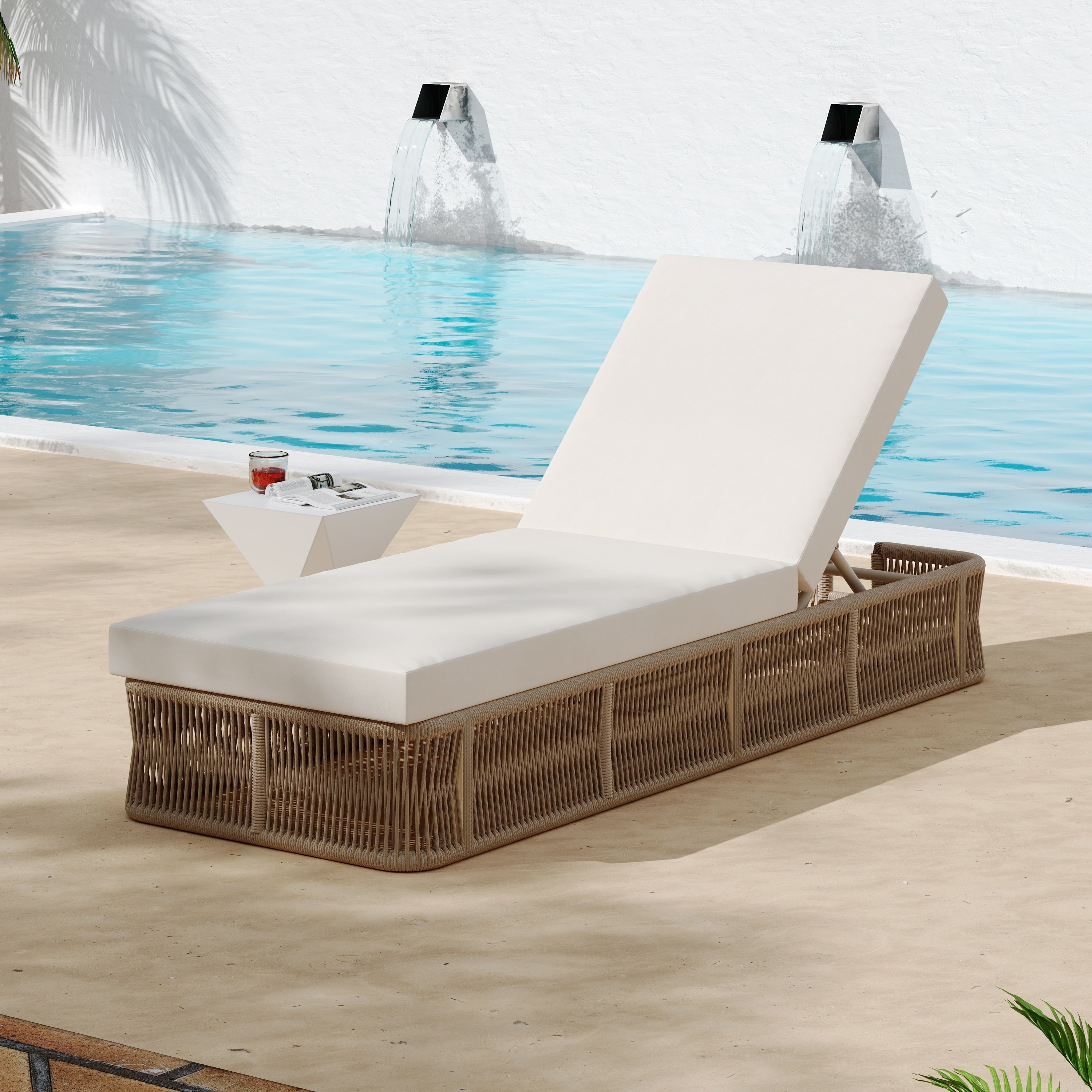 Christopher Knight Home Solara Outdoor Adjustable Rope Base Sunlounge With Beige And White
