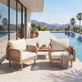Christopher Knight Home Solara Outdoor Club Chair Acacia Wood With Rattan Woven Armrests And Water Resistant Cushions