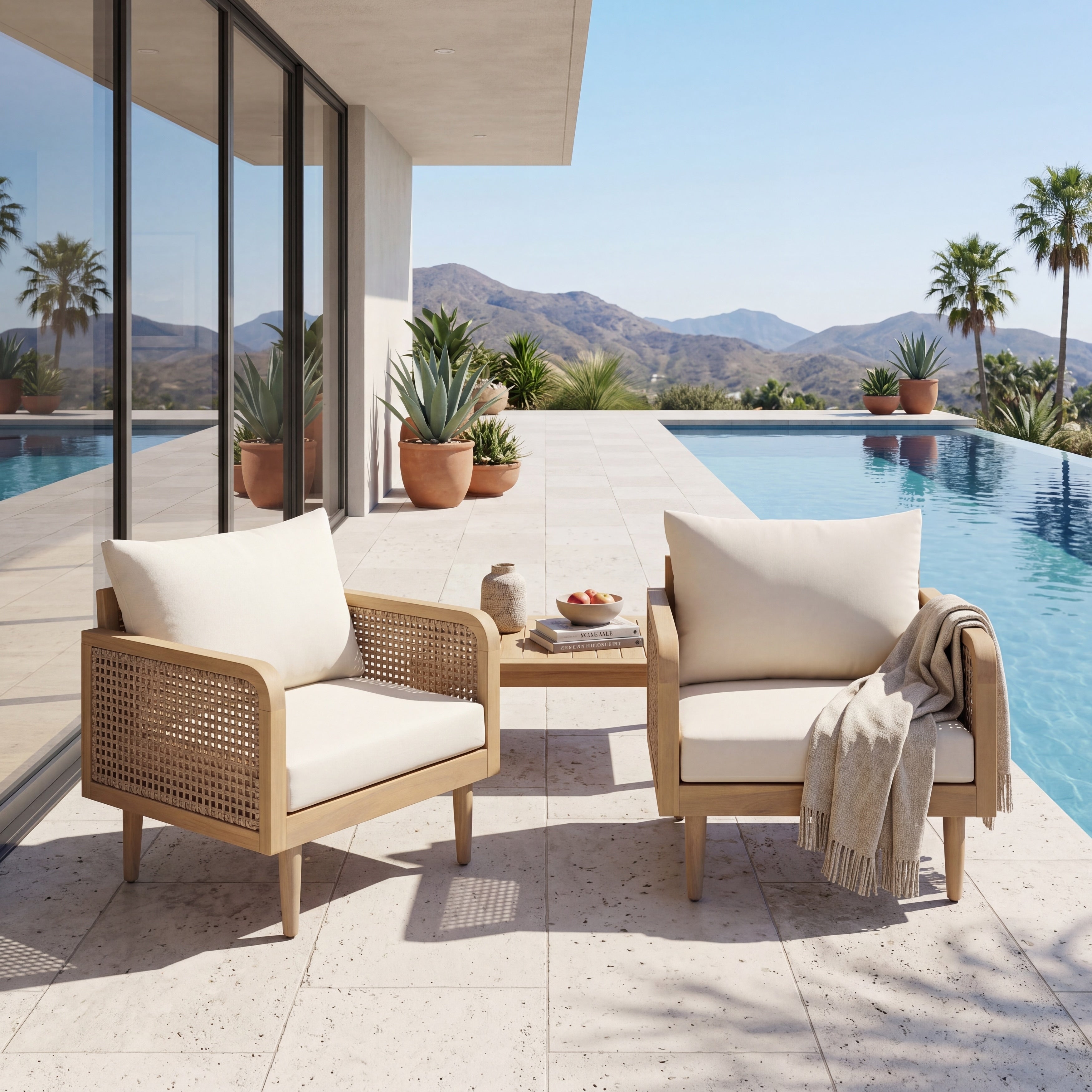Christopher Knight Home Solara Outdoor Club Chair Acacia Wood With Rattan Woven Armrests And Water Resistant Cushions