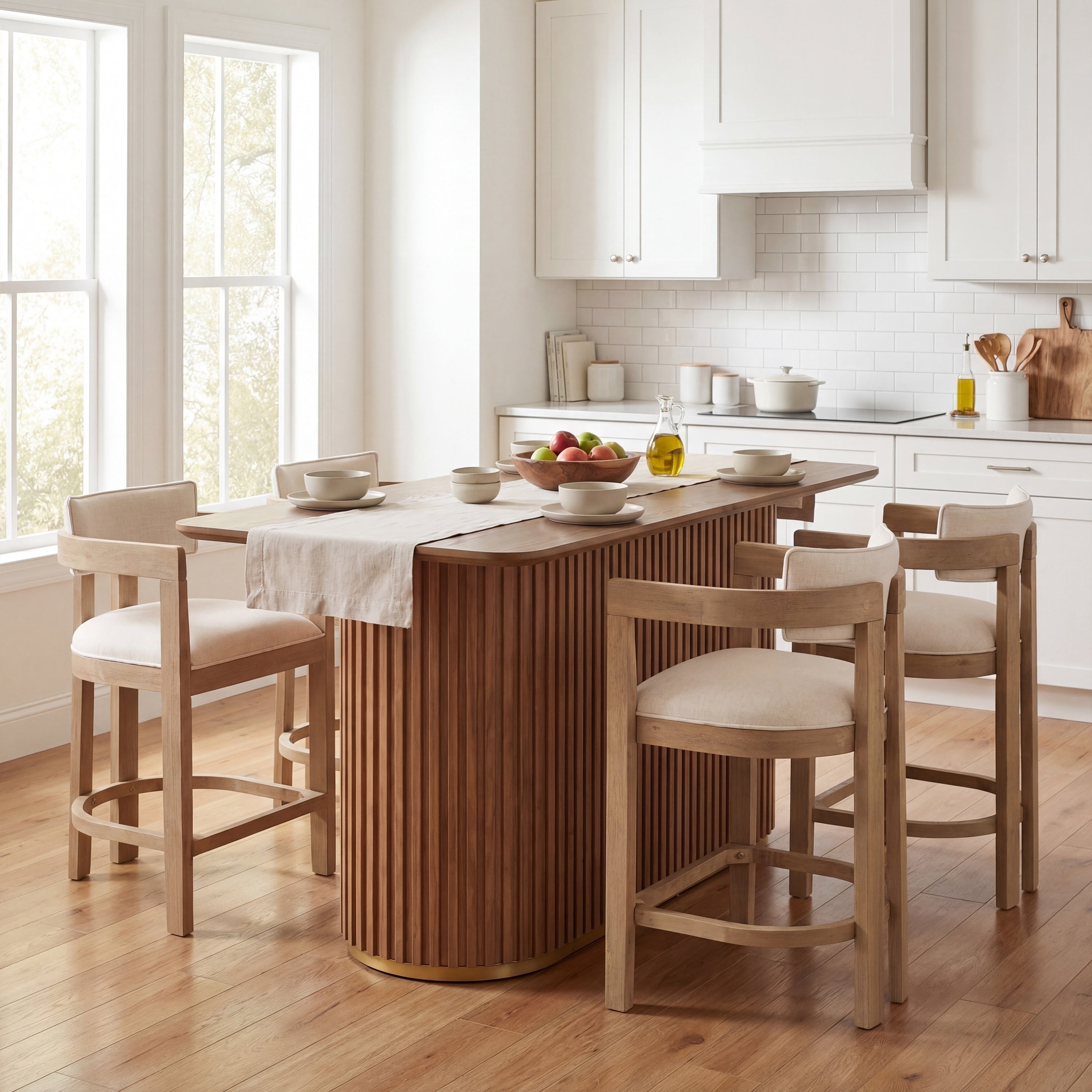 Christopher Knight Home Soli Modern 5 Piece Dining Set With Upholstered Solid Wood Counter Stools 63.00 Pedestal Table
