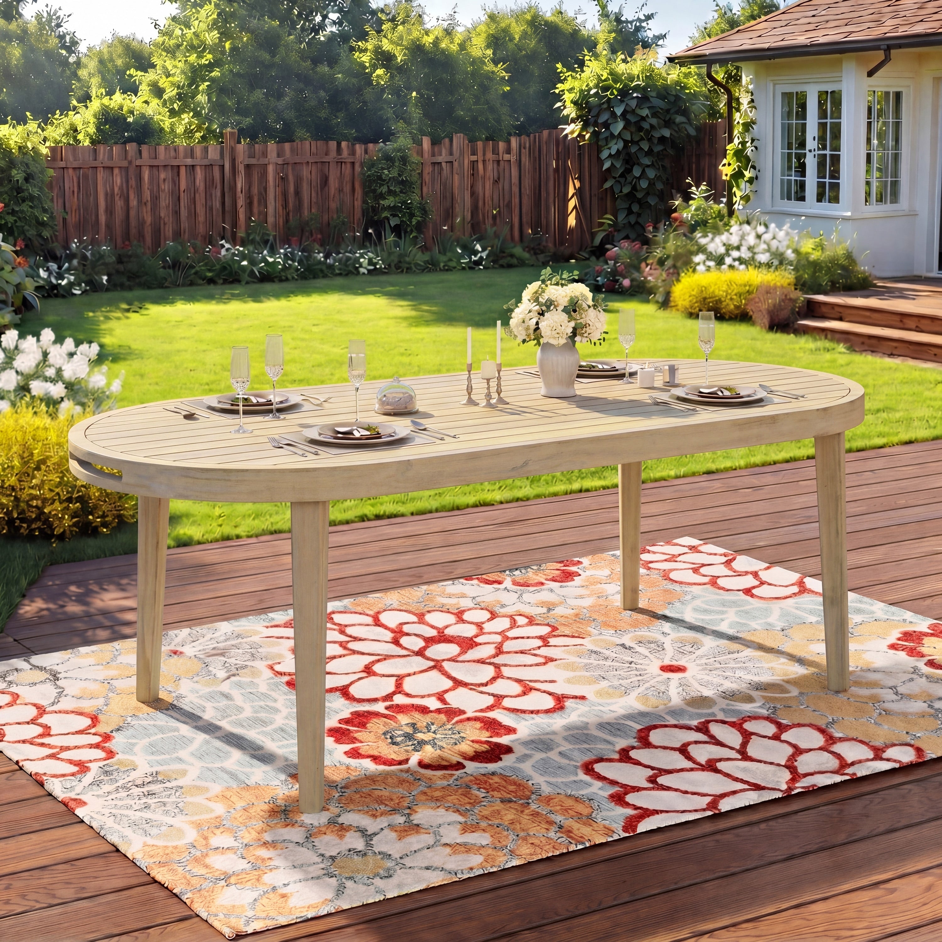 Christopher Knight Home Solmere Outdoor Dining Table Acacia Wood Frame With Slatted Oval Top Non Slip Foot Pads 70.08 L