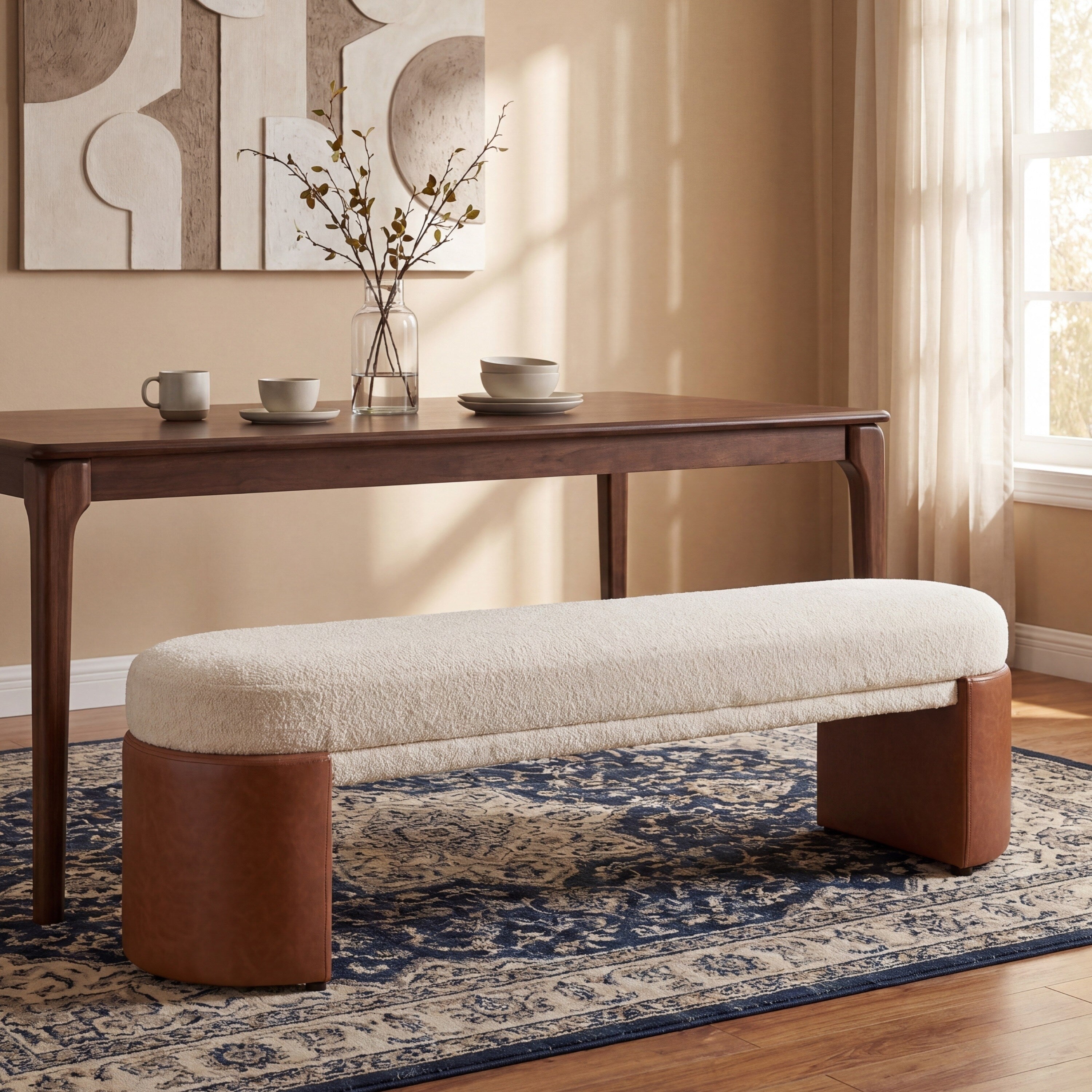 Christopher Knight Home Solvane Contemporary Indoor Bench Wood Frame Upholstery With Textured Seat Faux Leather Block Legs