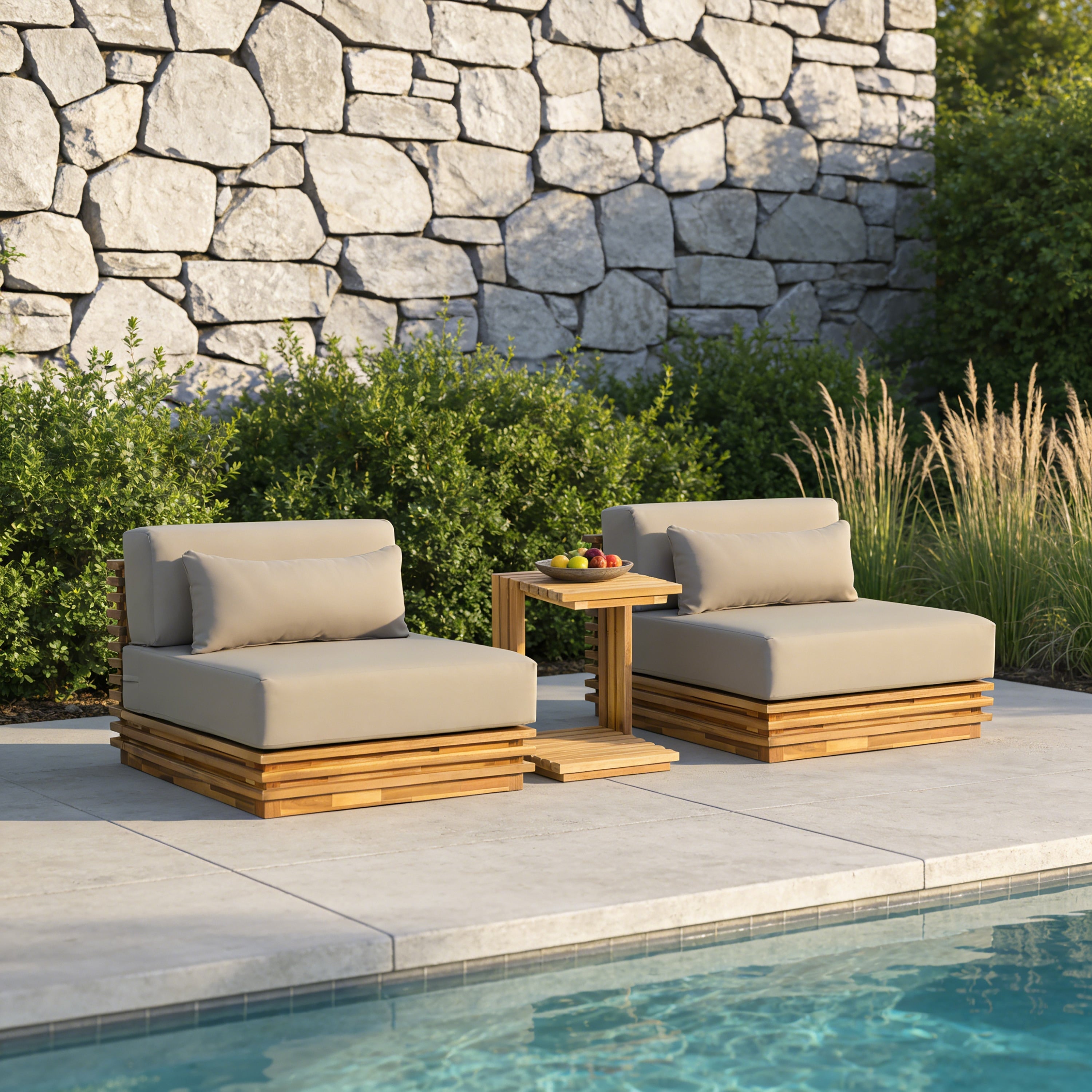 Christopher Knight Home Solvane Outdoor Solid Wood Conversation Set With Cushions And Side Table