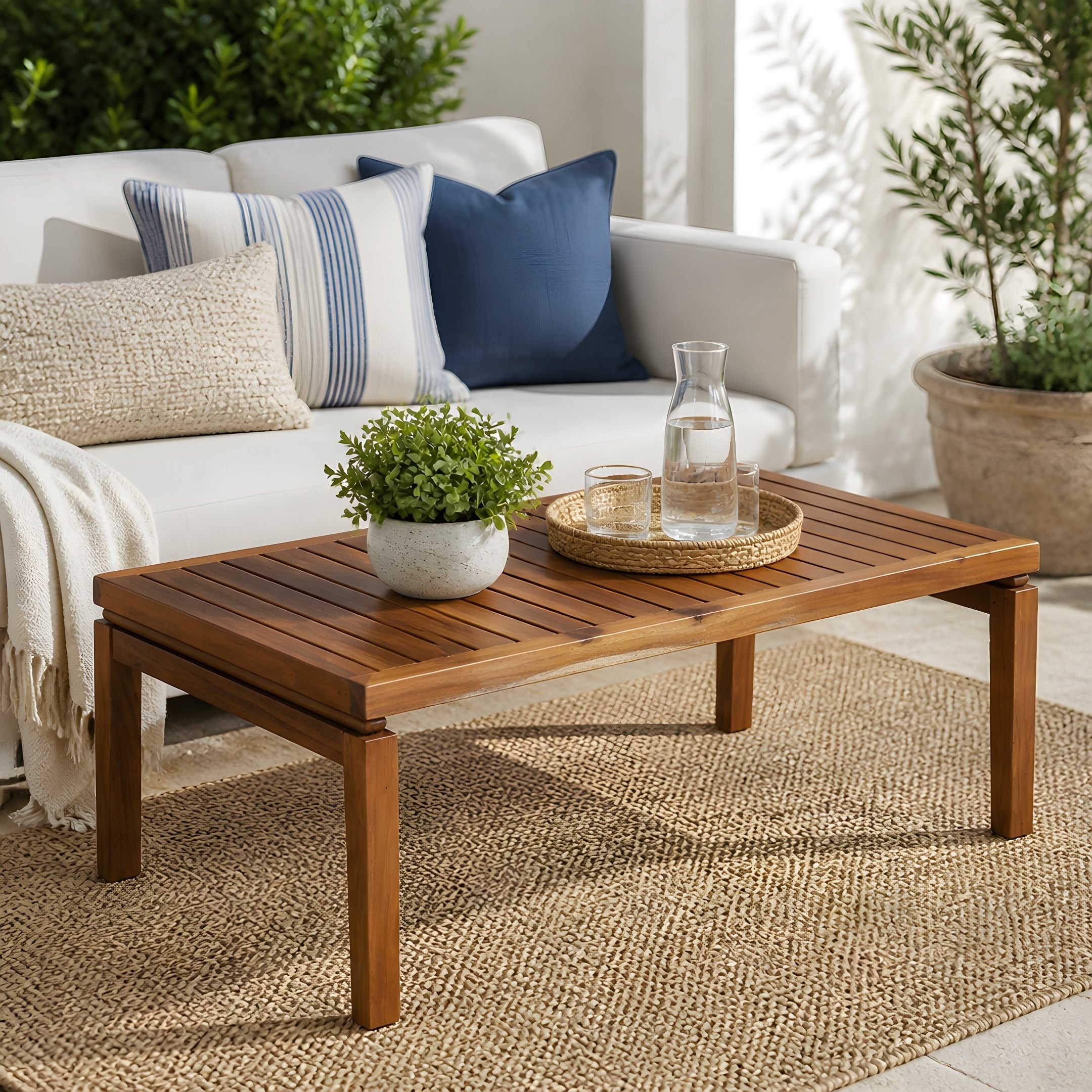 Christopher Knight Home Stella Outdoor Indoor Coffee Table Acacia Wood Low Profile Table With Slatted Top Easy Assembly