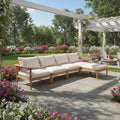 Christopher Knight Home Terassi 5 Piece Acacia Wood Outdoor L Shaped Sectional Sofa Set With Ottoman Light Teak Finish