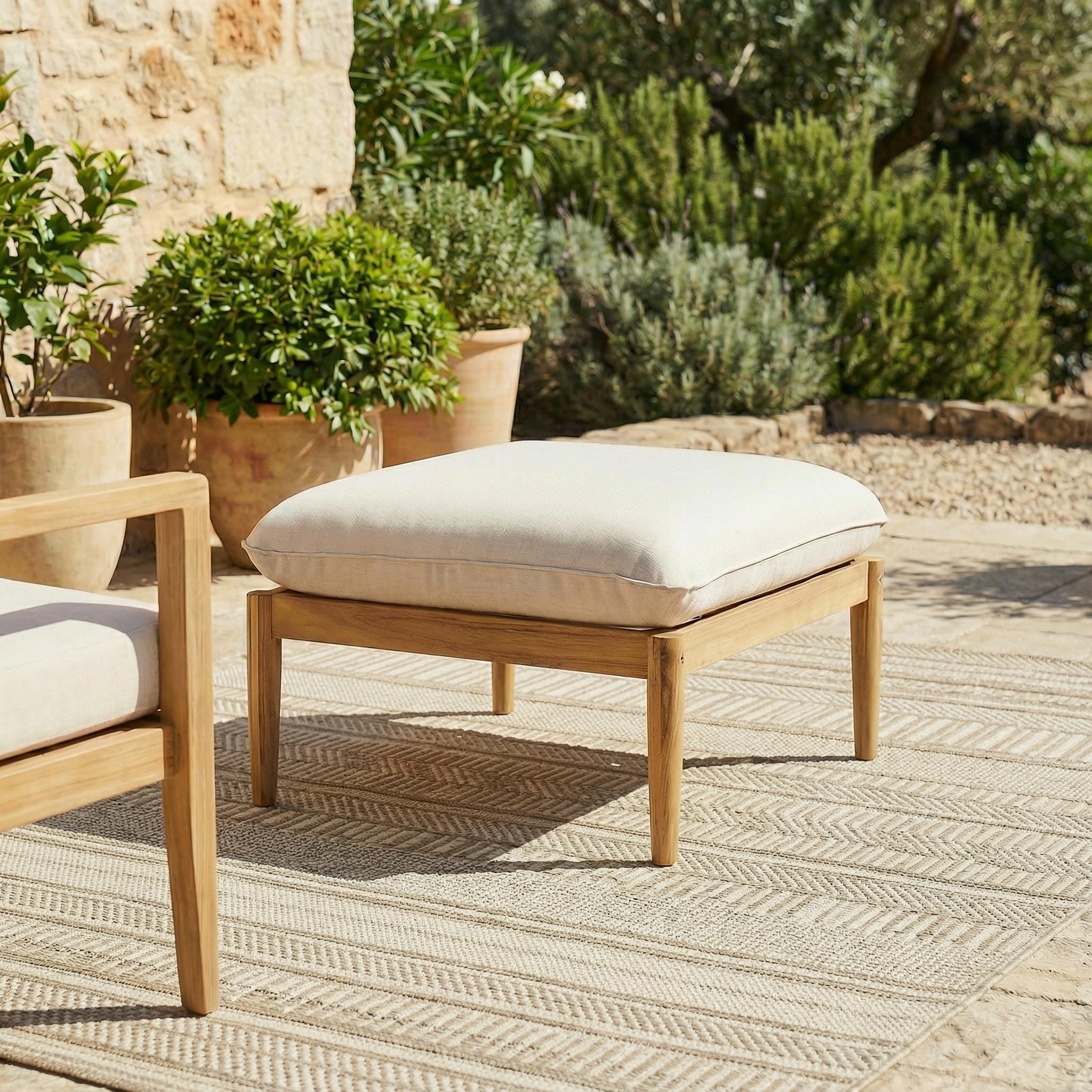 Christopher Knight Home Terassi Outdoor 27.55 Acacia Wood Ottoman With Wide Padded Cushion For Relaxation