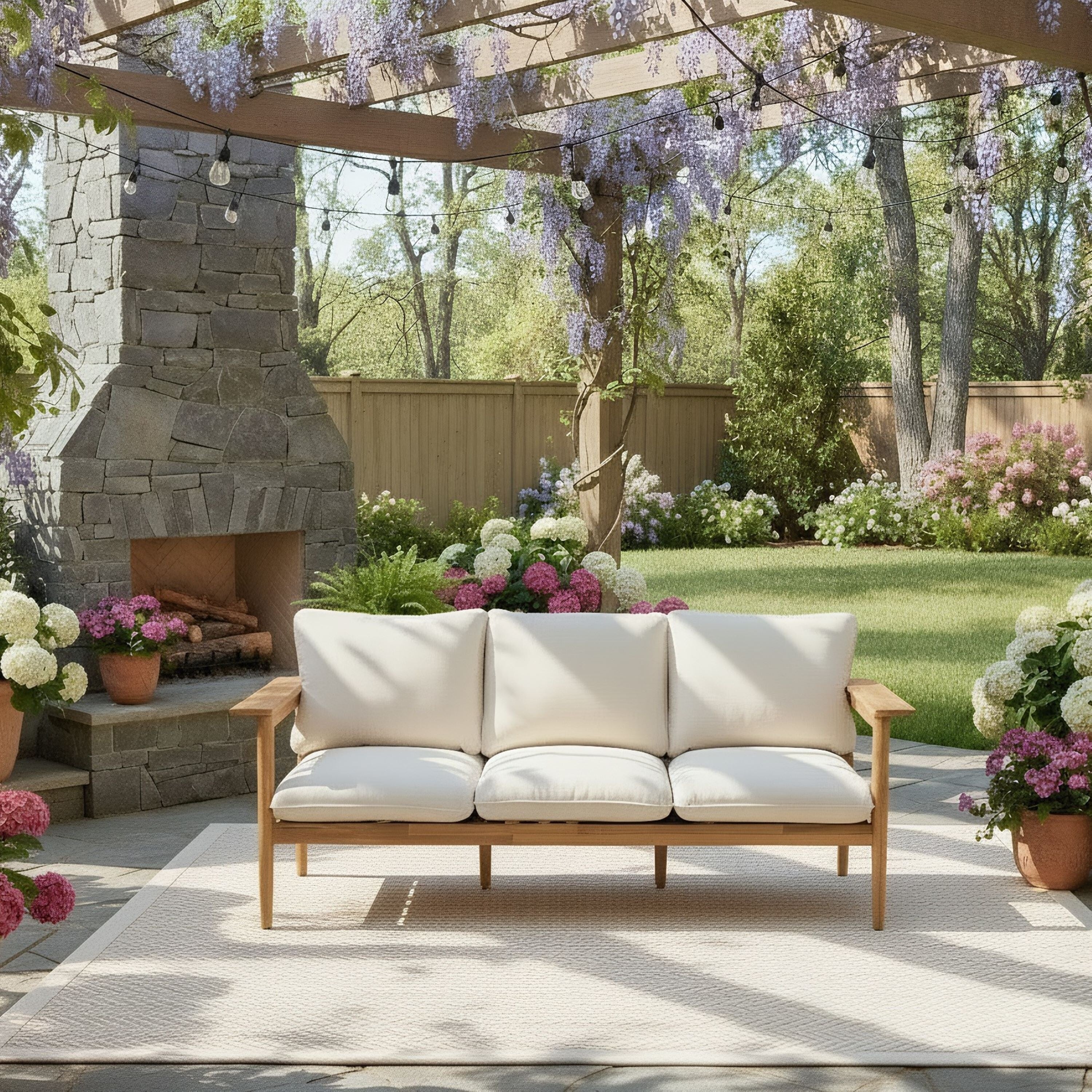Christopher Knight Home Terassi Outdoor Acacia Wood 3 Seater Sofa With Wide Armrest Backrest Support Cushion 72.24 W