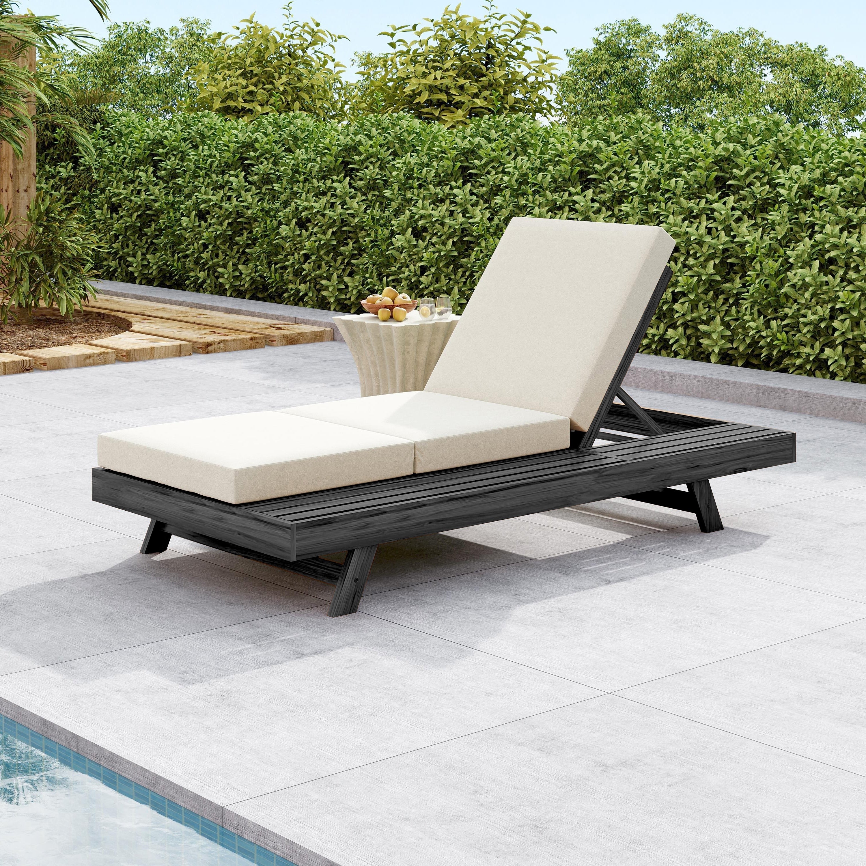 Christopher Knight Home Tilson Outdoor Acacia Wood 4 Position Adjustable Chaise Lounge With Water Resistant Cushion 79 L