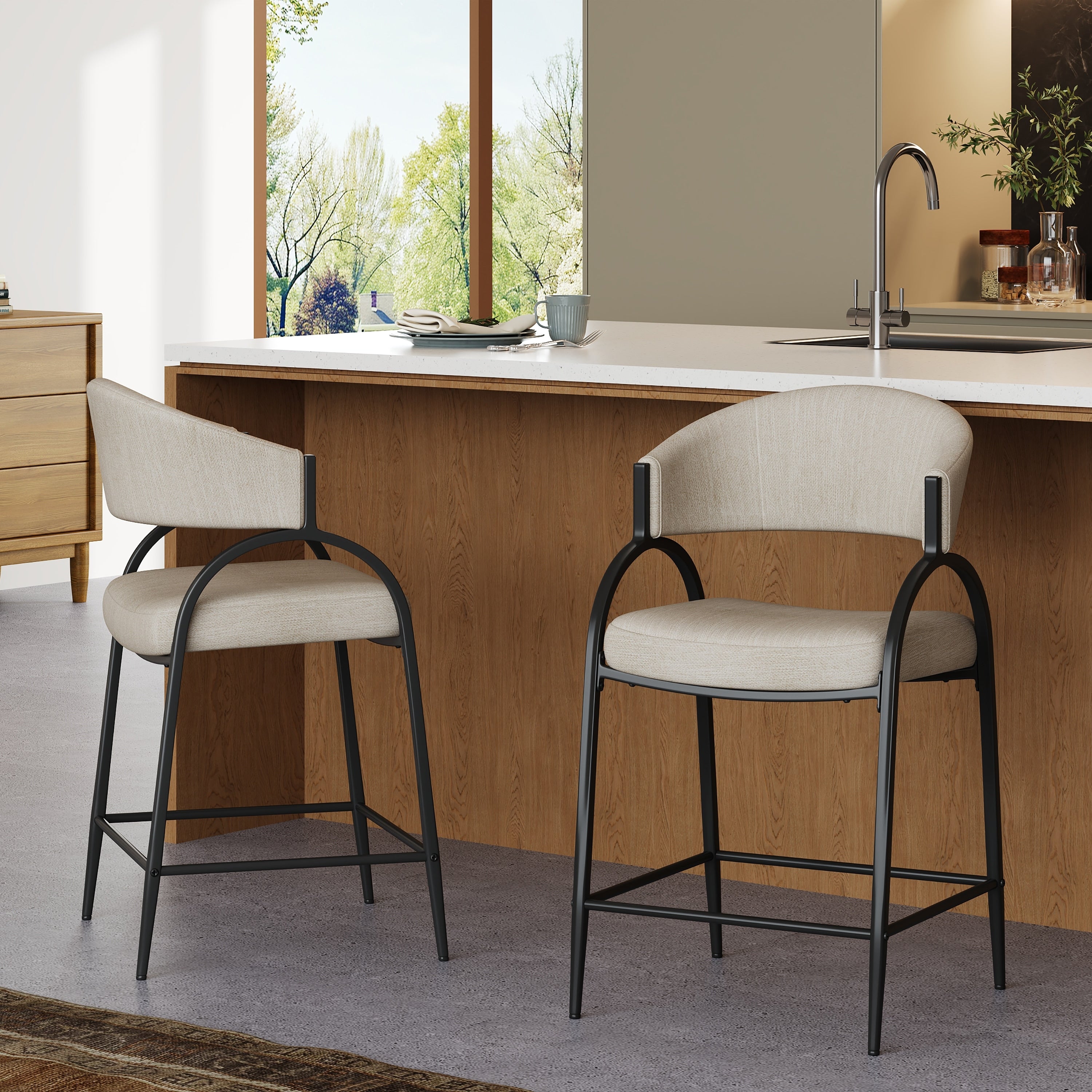 Christopher Knight Home Upholstered Counter Height Bar Stool Set With Curved Backrest Metal Frame Set Of 2 22.05 W