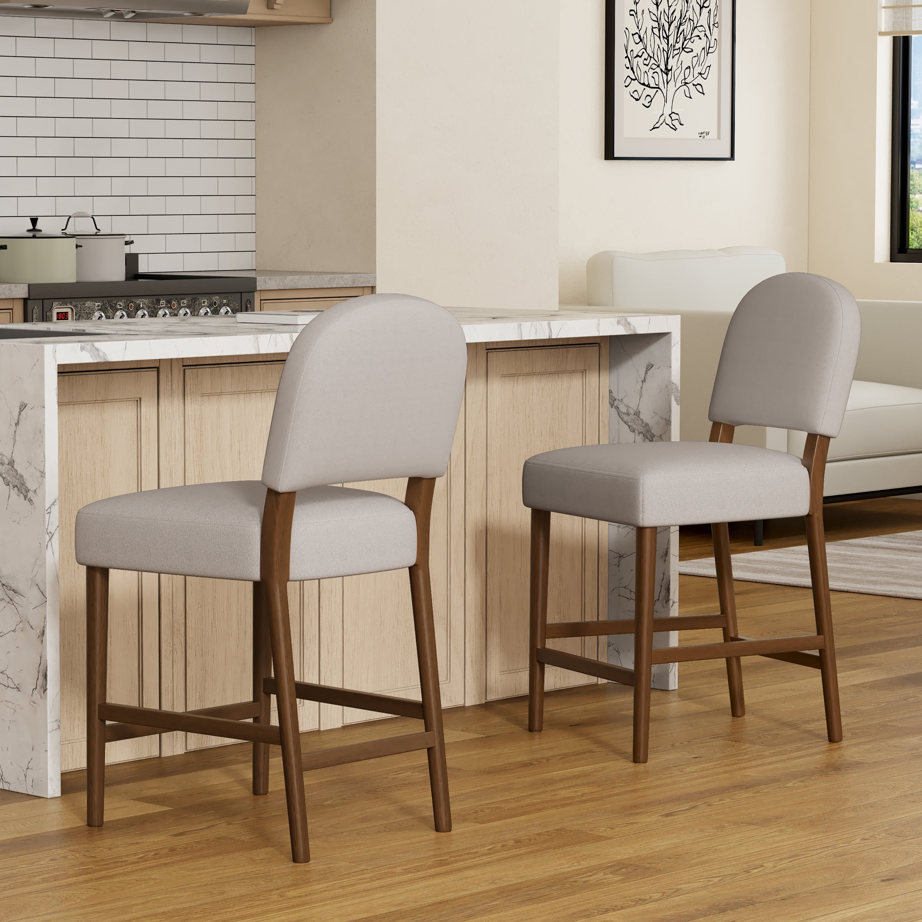 Christopher Knight Home Upholstered Counter Height Bar Stool Set With Spacious Seat Adjustable Floor Levelers Set Of 2