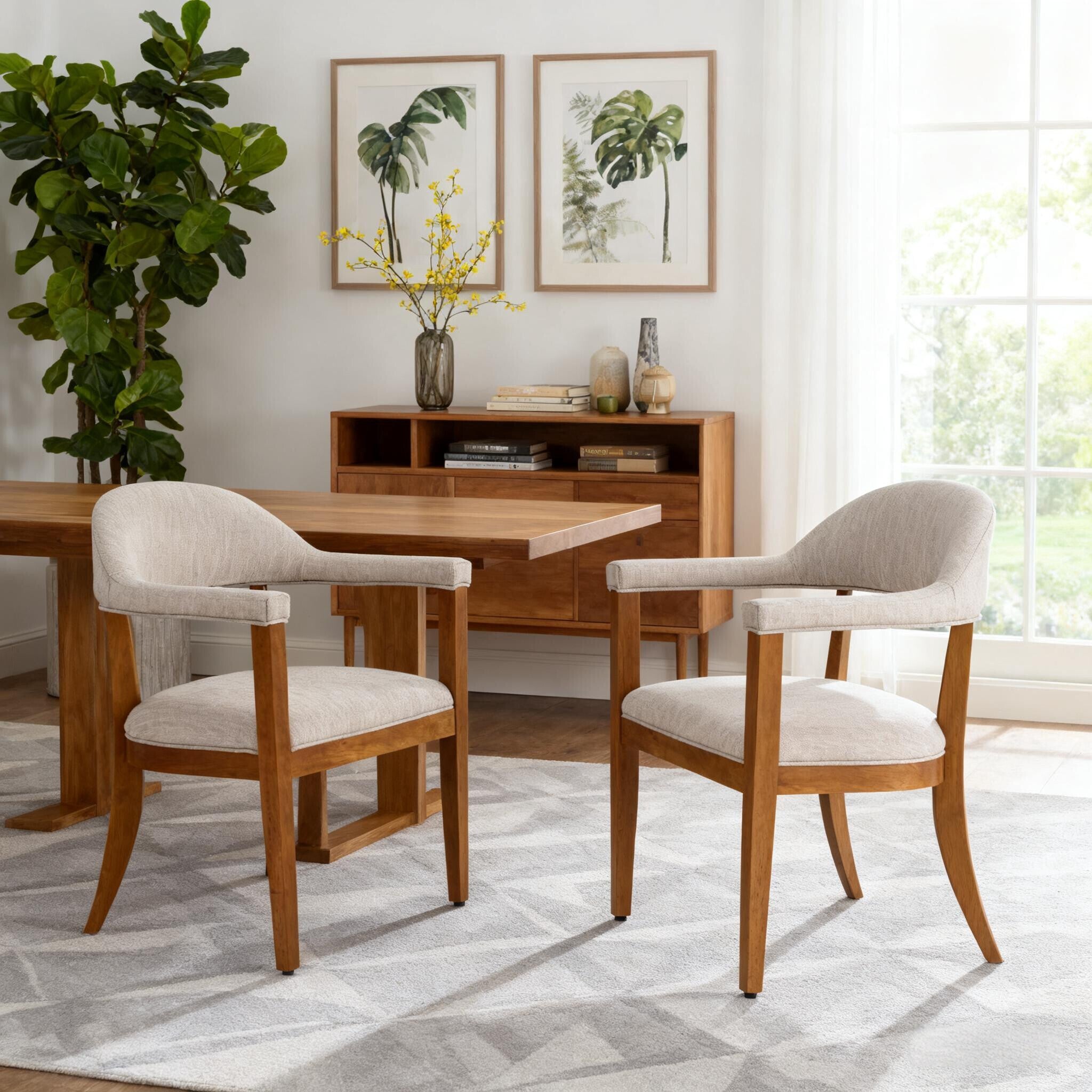 Christopher Knight Home Upholstered Dining Arm Chair Set With High Density Foam Padded Cushion Curved Backrest