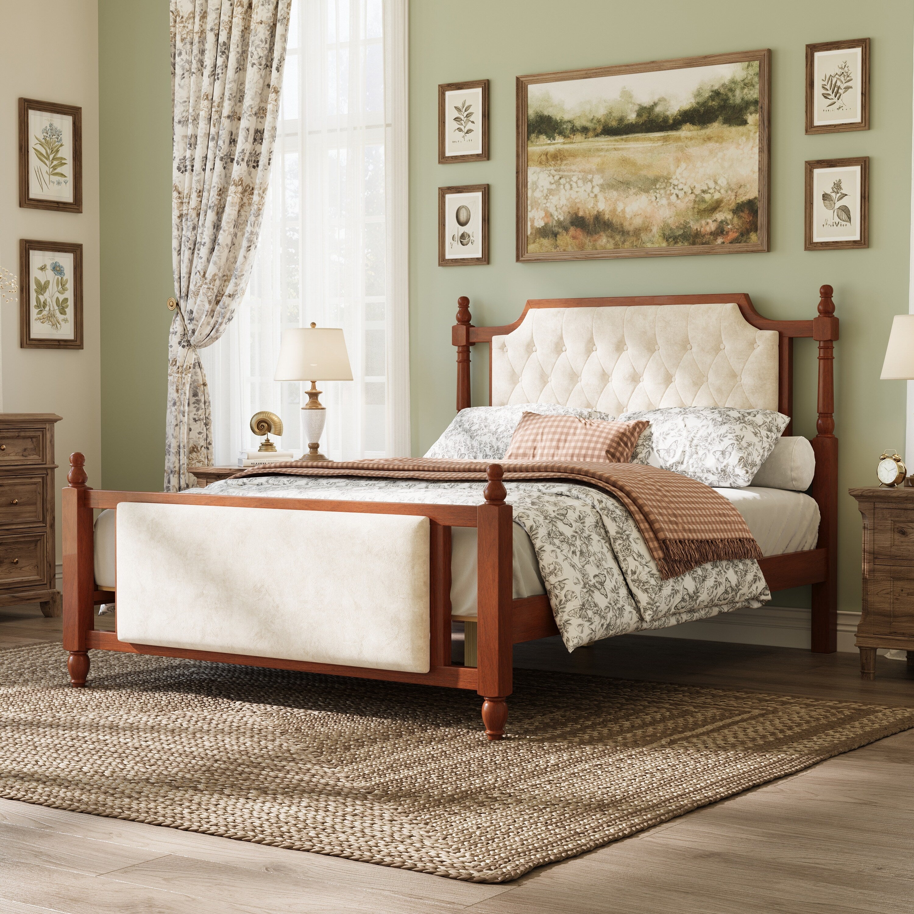 Christopher Knight Home Upholstered Platform Bed Velvet With Button Tufted Headboard And Solid Wood Farmhouse Frame