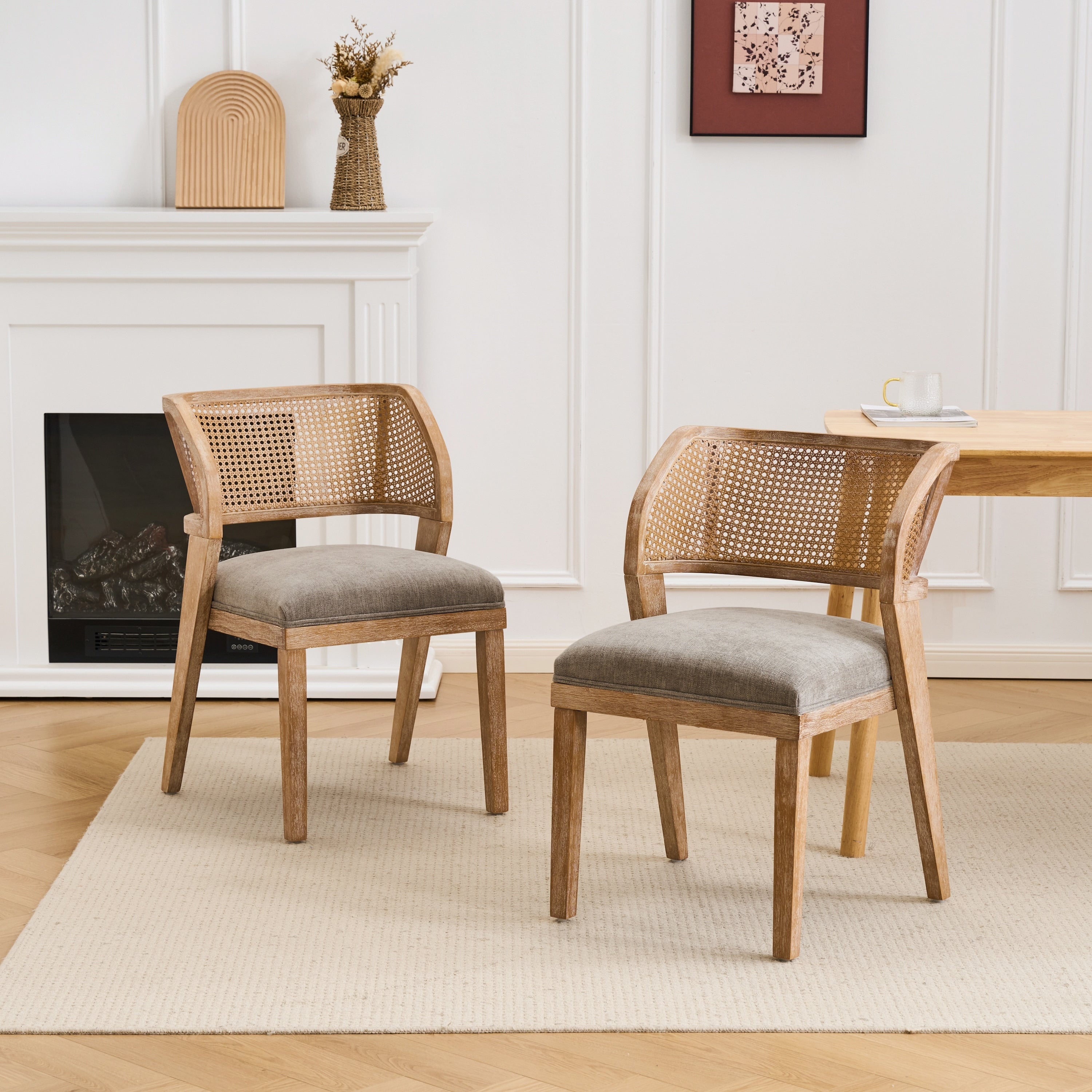 Christopher Knight Home Upholstered Rattan Back Dining Chair With Curved Wood Frame Cushioned Seat 20.87 W
