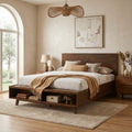 Christopher Knight Home Walnut Platform Bed Frame With Footboard Storage And Wooden Slat Support