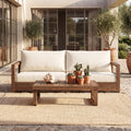 Christopher Knight Home Westchester Outdoor 2 Piece Sofa Seating Set Acacia Wood With Slat Design Sled Base