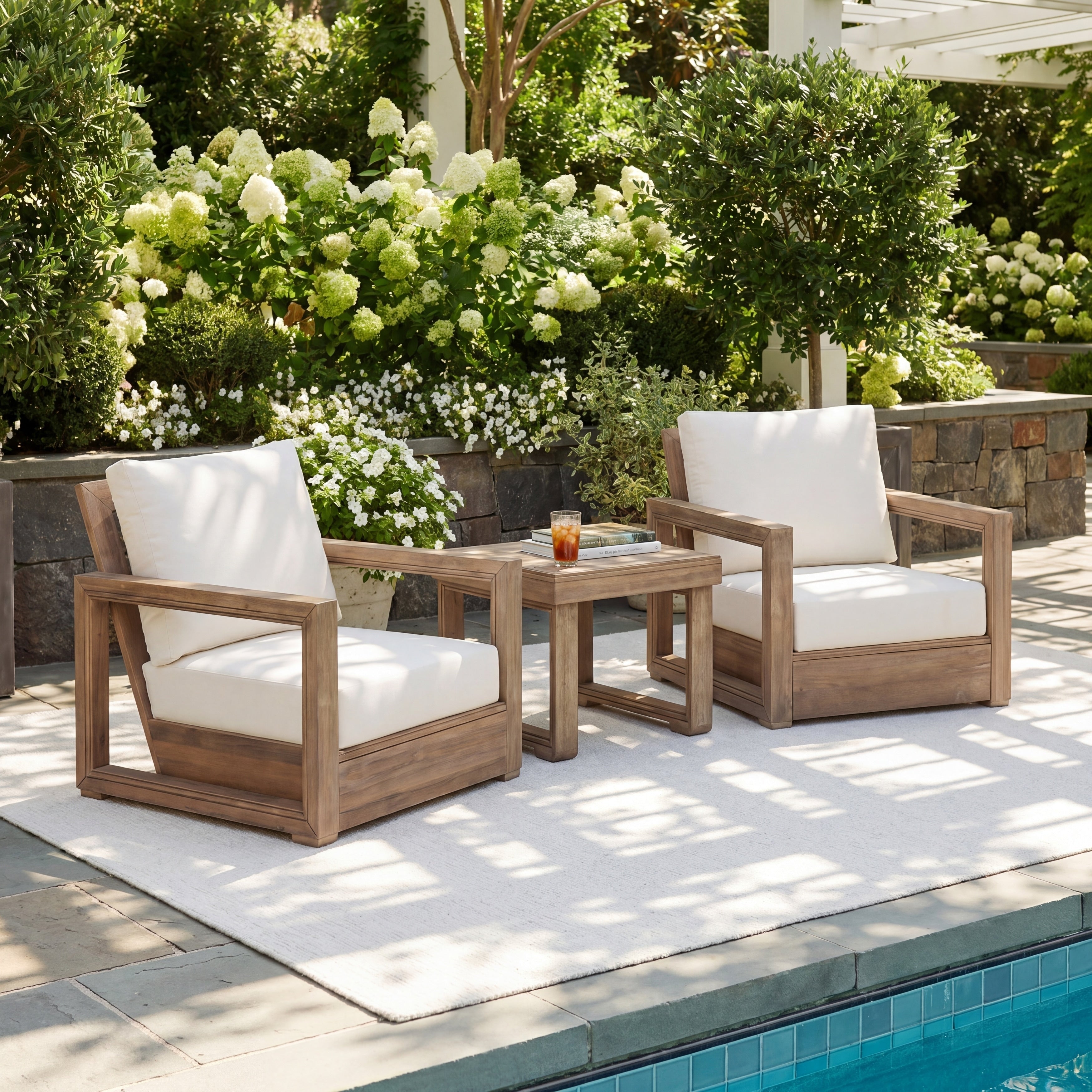 Christopher Knight Home Westchester 3 Piece Outdoor Swivel Lounge Chair Set With Slat Side Table Acacia Wood 360 Function